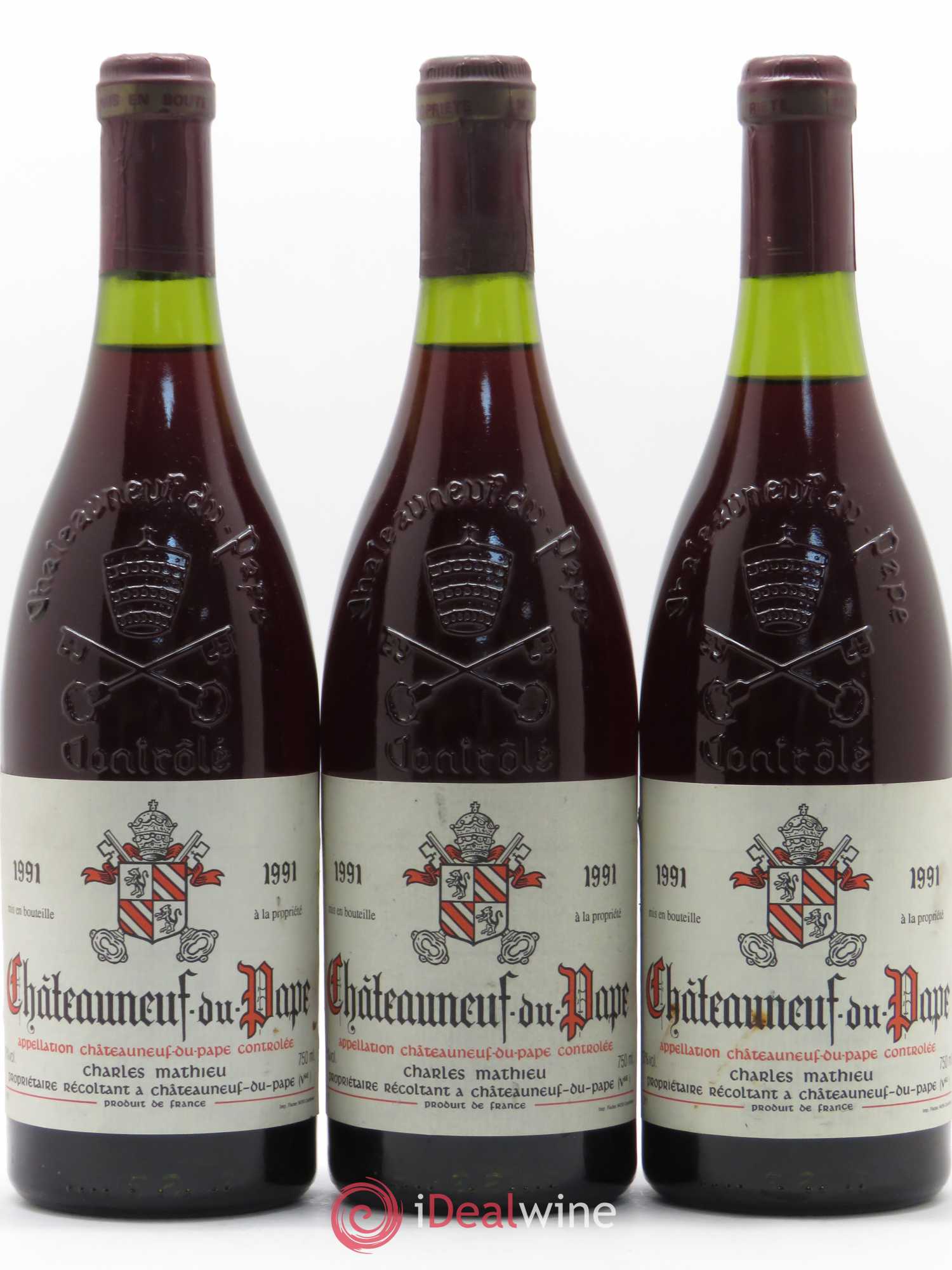 Châteauneuf-du-Pape Charles Mathieu 1991 - Lot de 3 bouteilles - 0