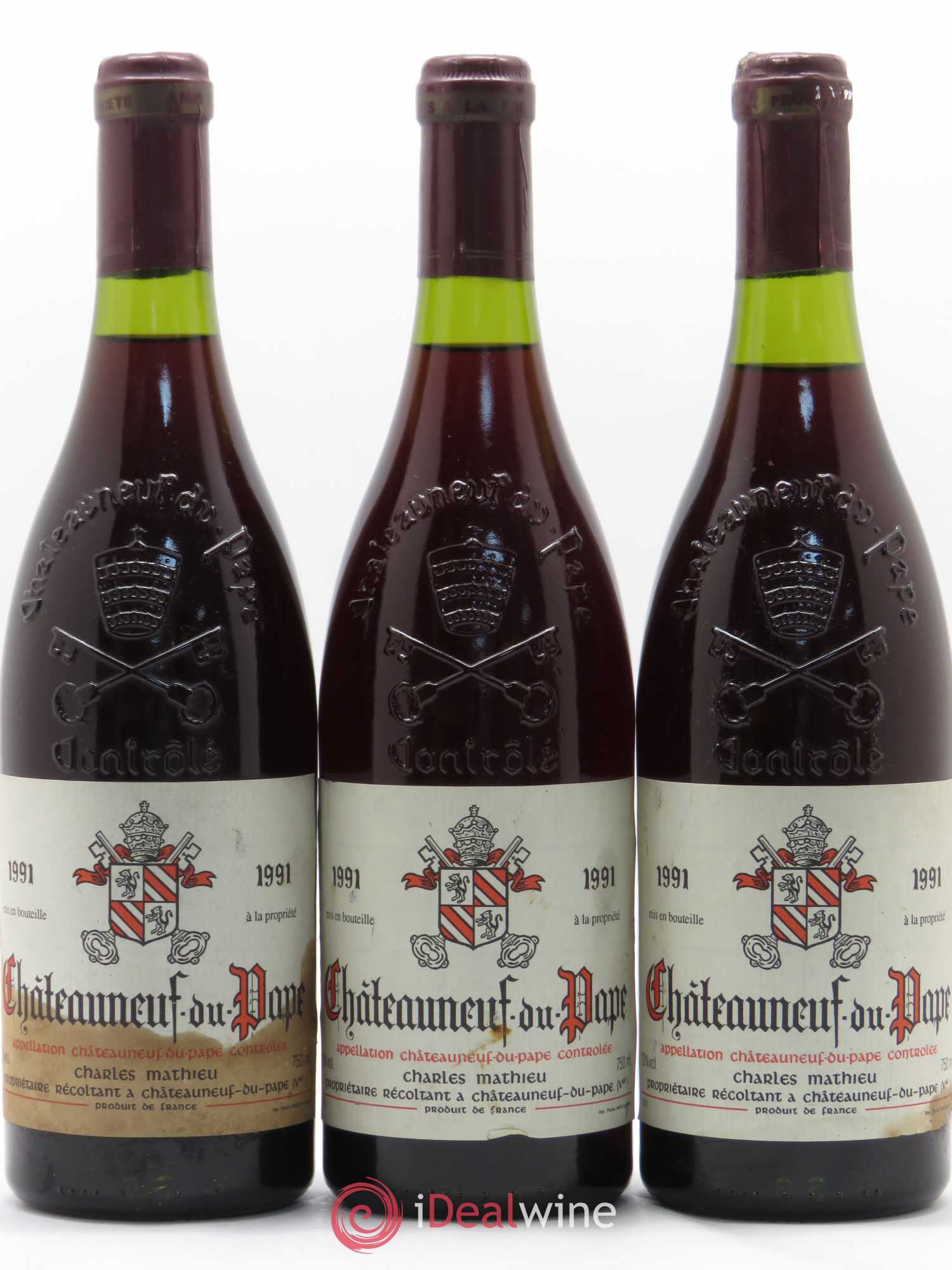 Châteauneuf-du-Pape Charles Mathieu 1991 - Lot de 3 bouteilles - 0