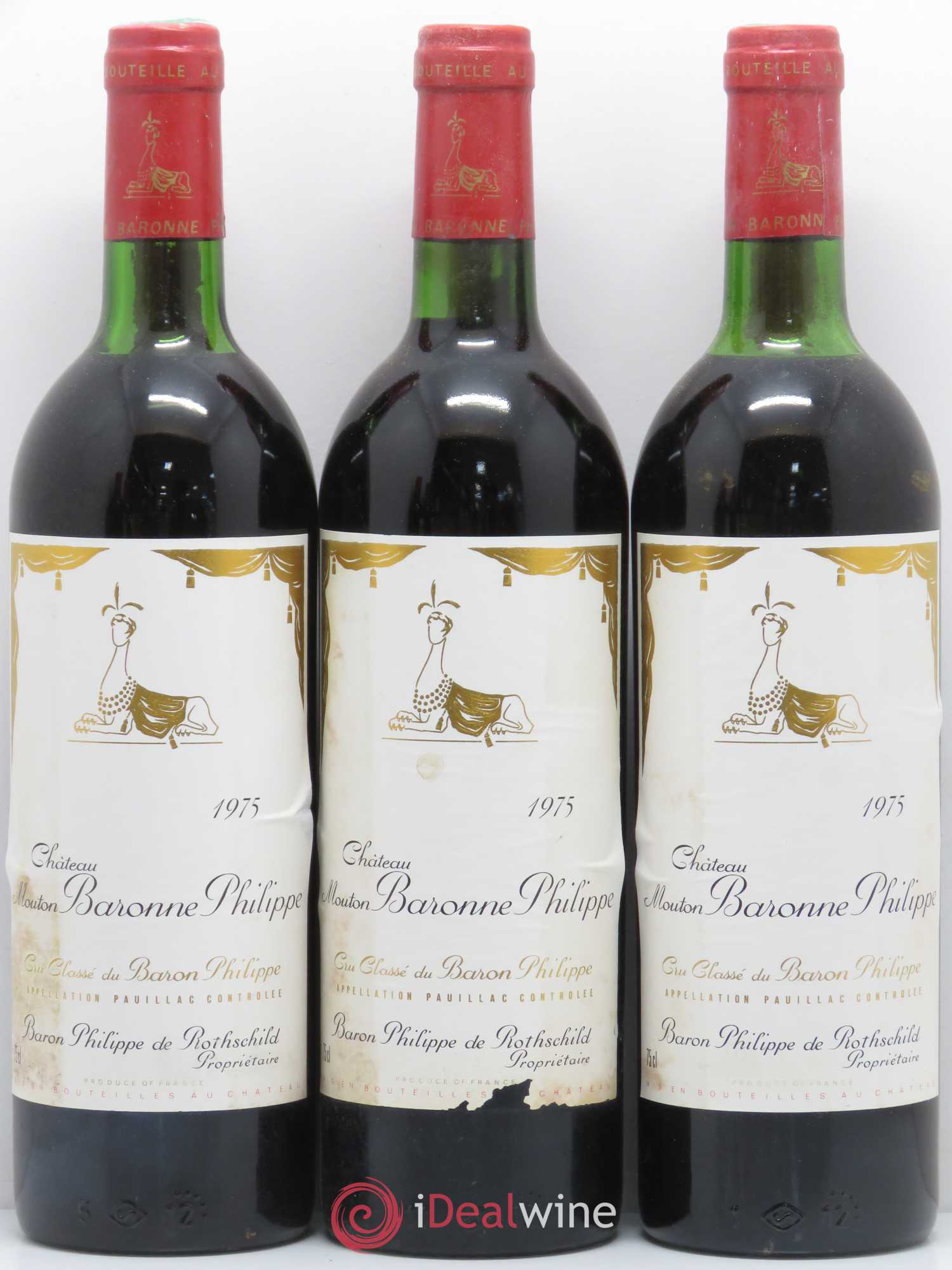 Château d' Armailhac - Mouton Baron(ne) Philippe 5ème Grand Cru Classé  (sans prix de réserve) 1975 - Lot de 12 bouteilles - 1