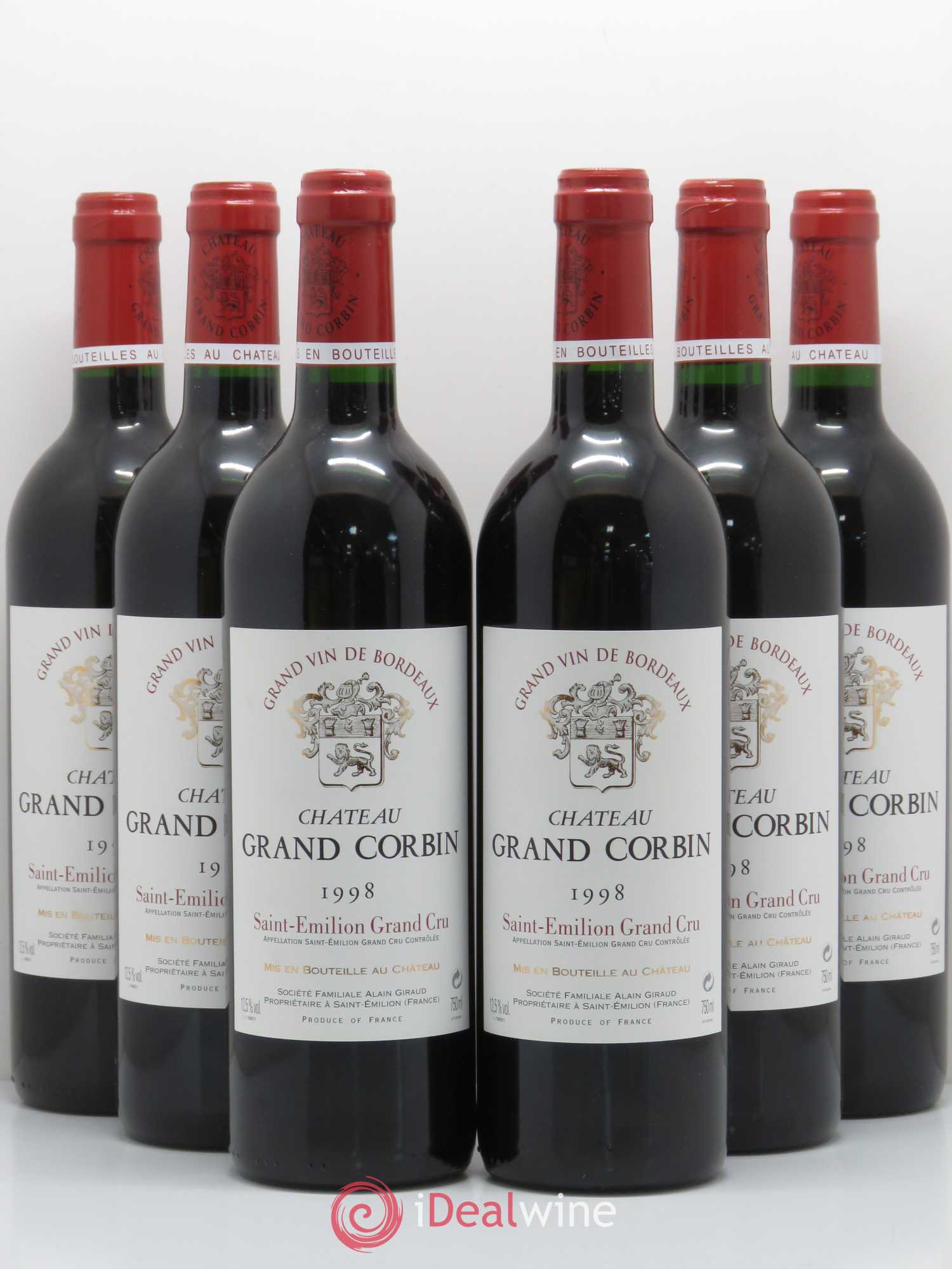 Château Grand Corbin Grand Cru Classé 1998 - Lot de 6 bouteilles - 0