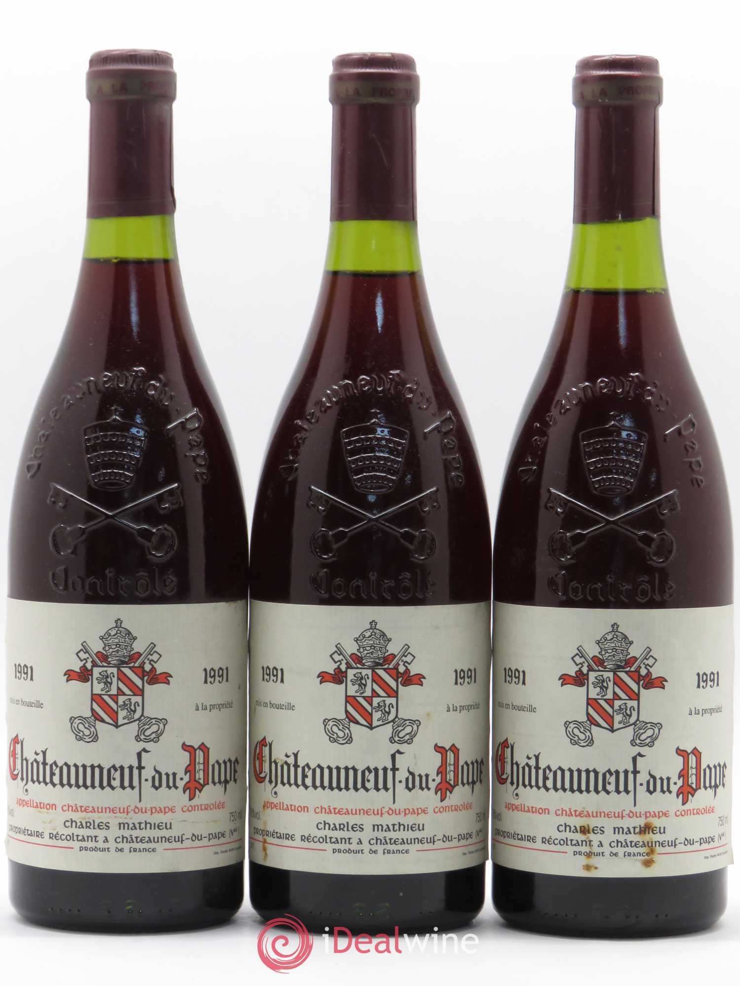 Châteauneuf-du-Pape Charles Mathieu 1991 - Lot de 3 bouteilles - 0