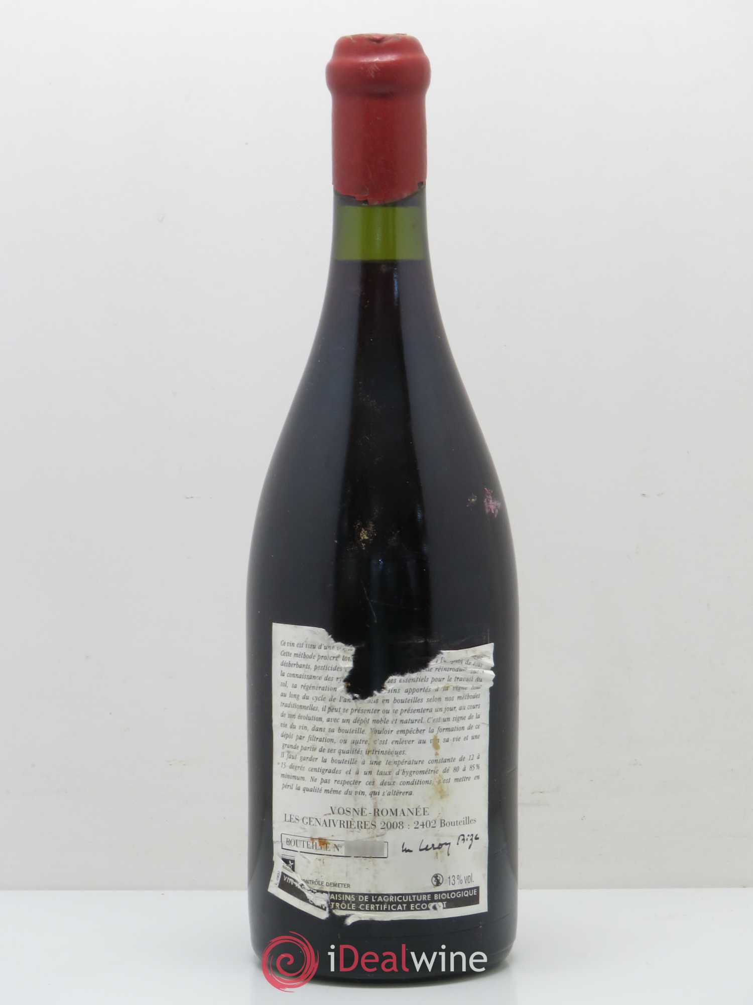 Vosne-Romanée Les Genaivrières Leroy (Domaine) 2008 - Lot de 1 bouteille - 1