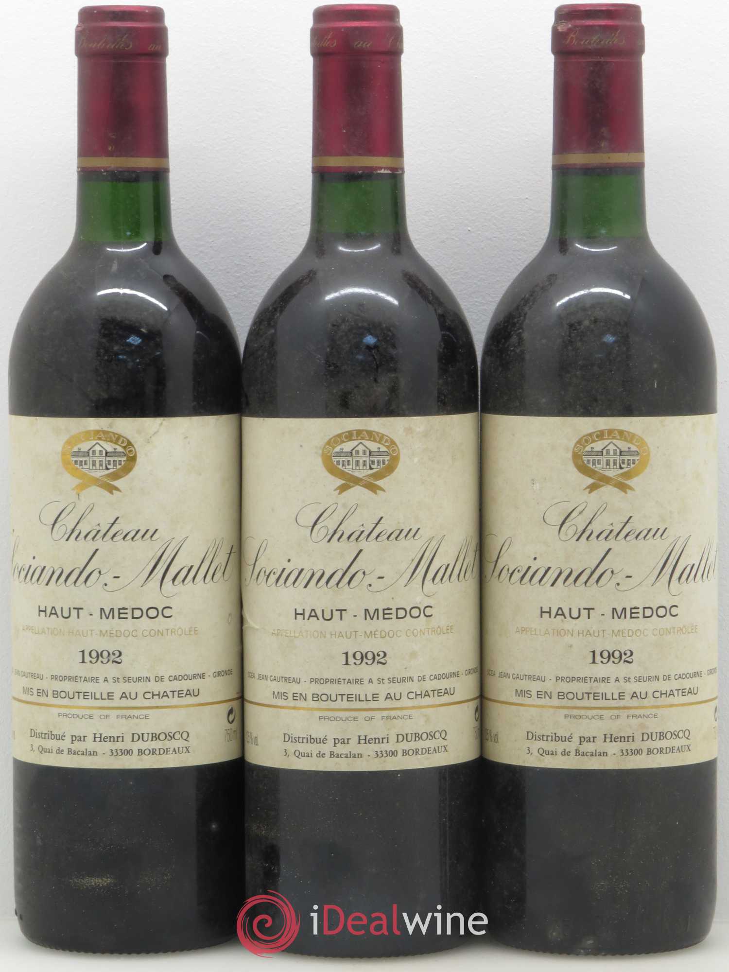Château Sociando Mallet 1992 - Lot de 3 bouteilles - 0