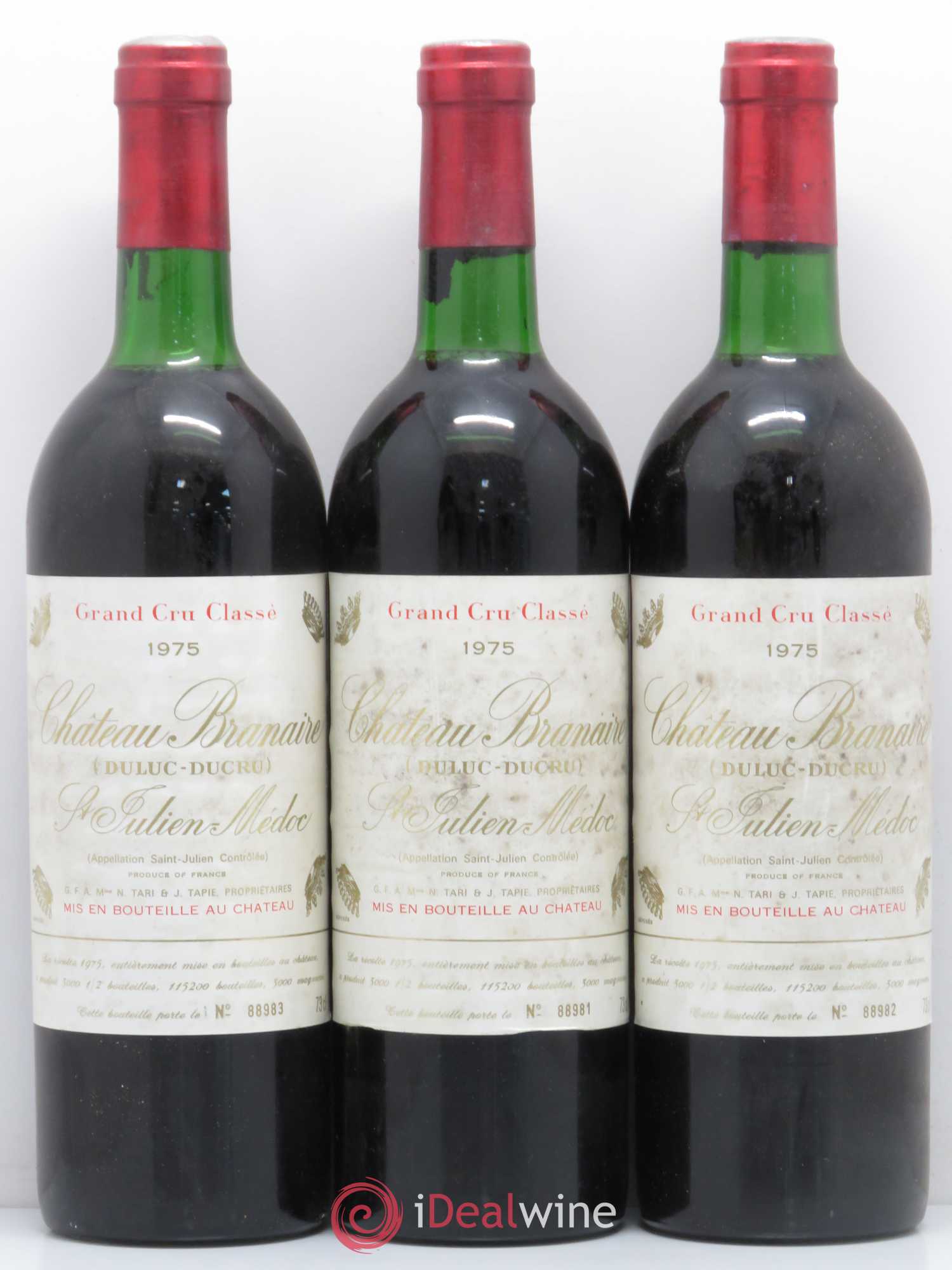 Château Branaire Ducru 4ème Grand Cru Classé 1975 - Lot de 3 bouteilles - 0