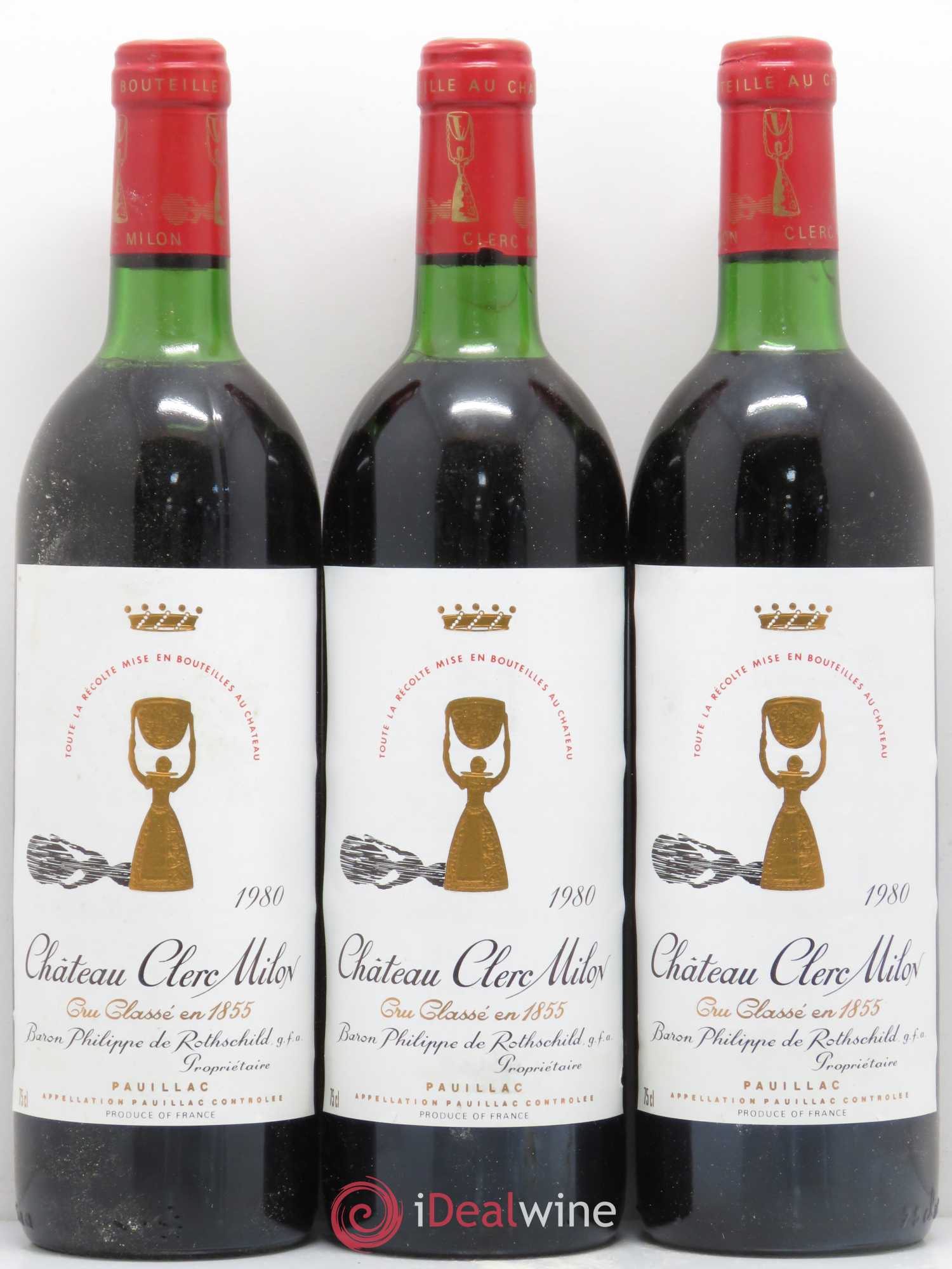 Château Clerc Milon 5ème Grand Cru Classé 1980 - Lot de 3 bouteilles - 0