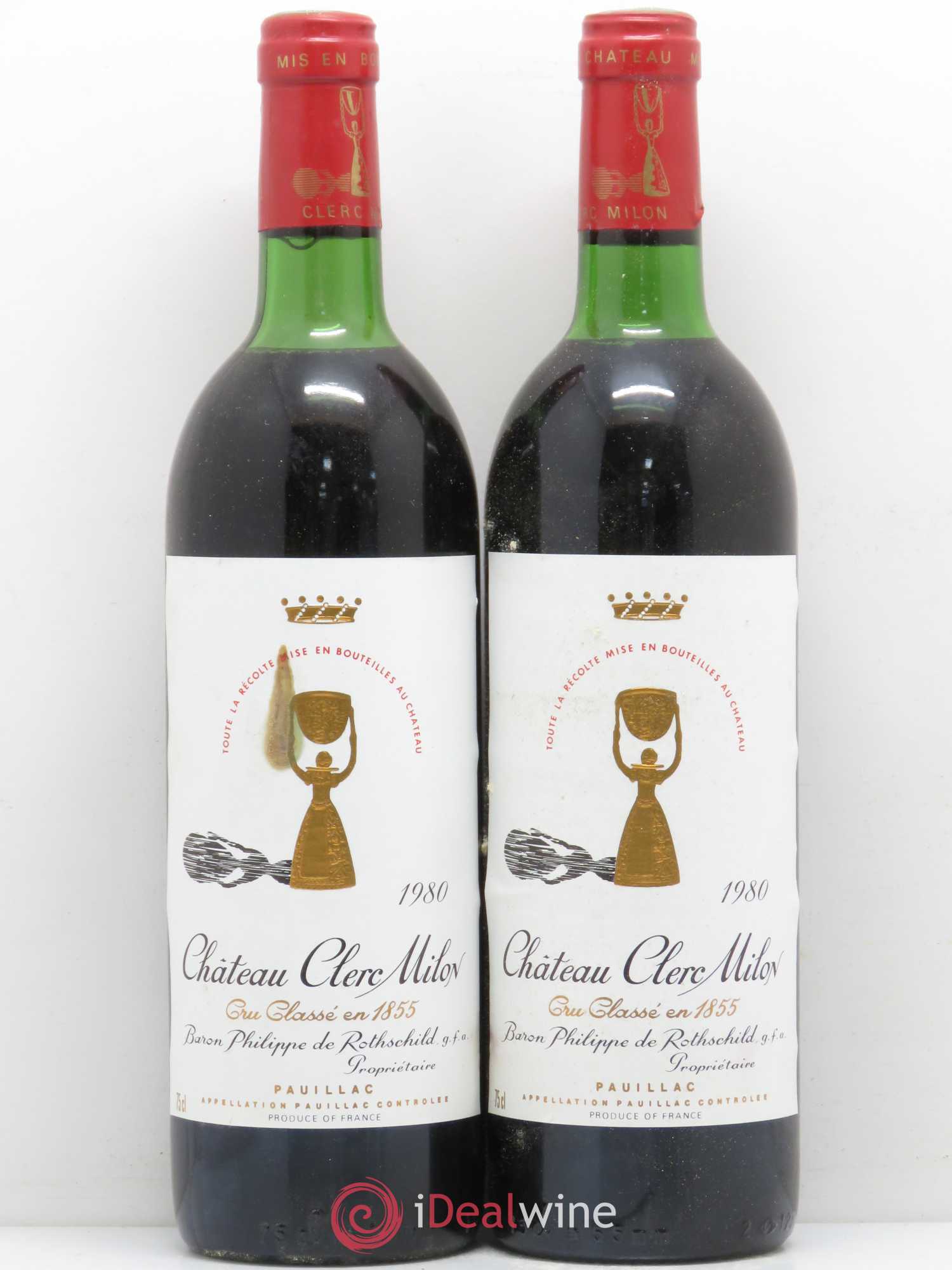 Château Clerc Milon 5ème Grand Cru Classé 1980 - Lot de 2 bouteilles - 0