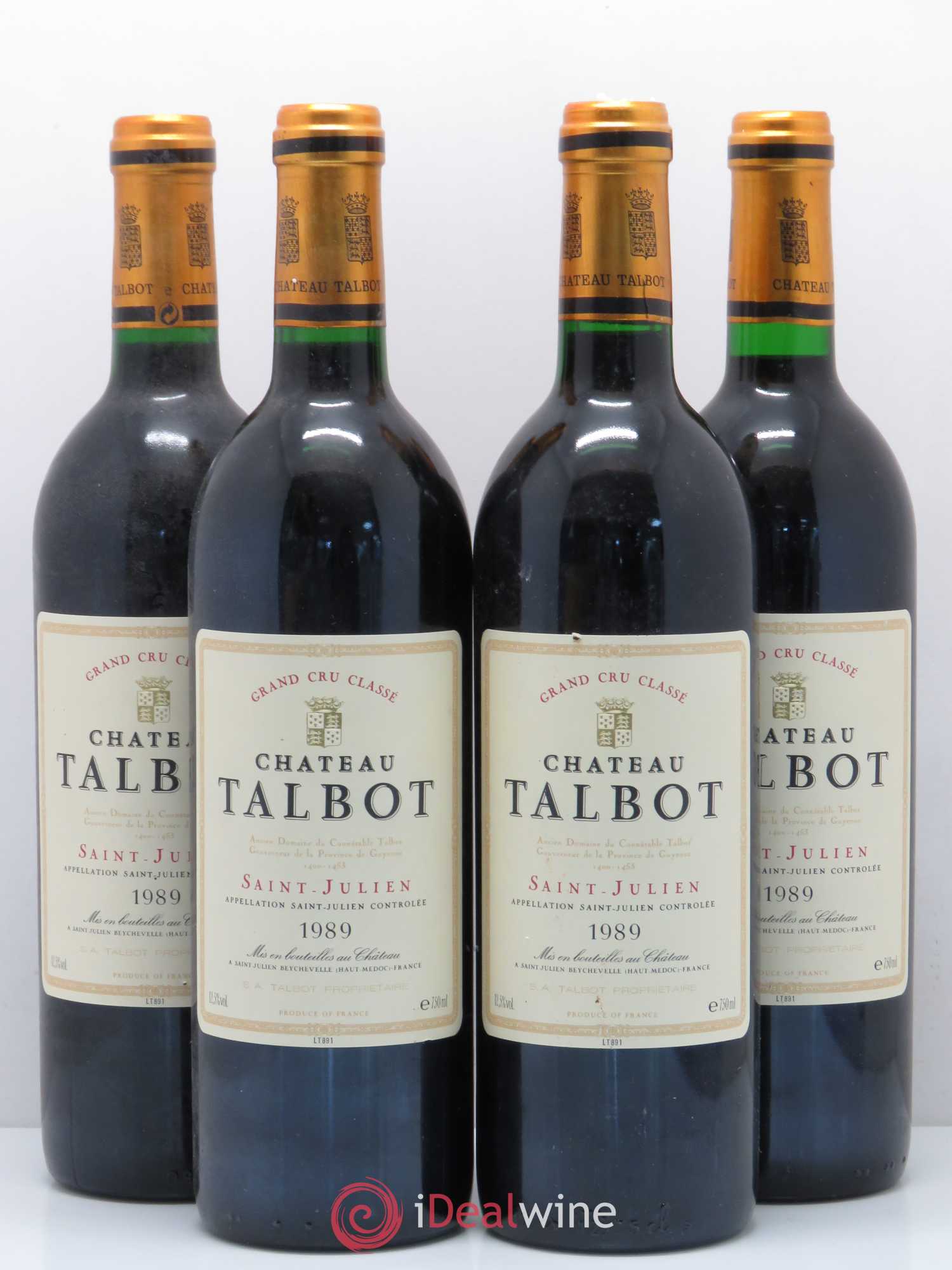 Château Talbot 4ème Grand Cru Classé 1989 - Lot de 4 bouteilles - 0