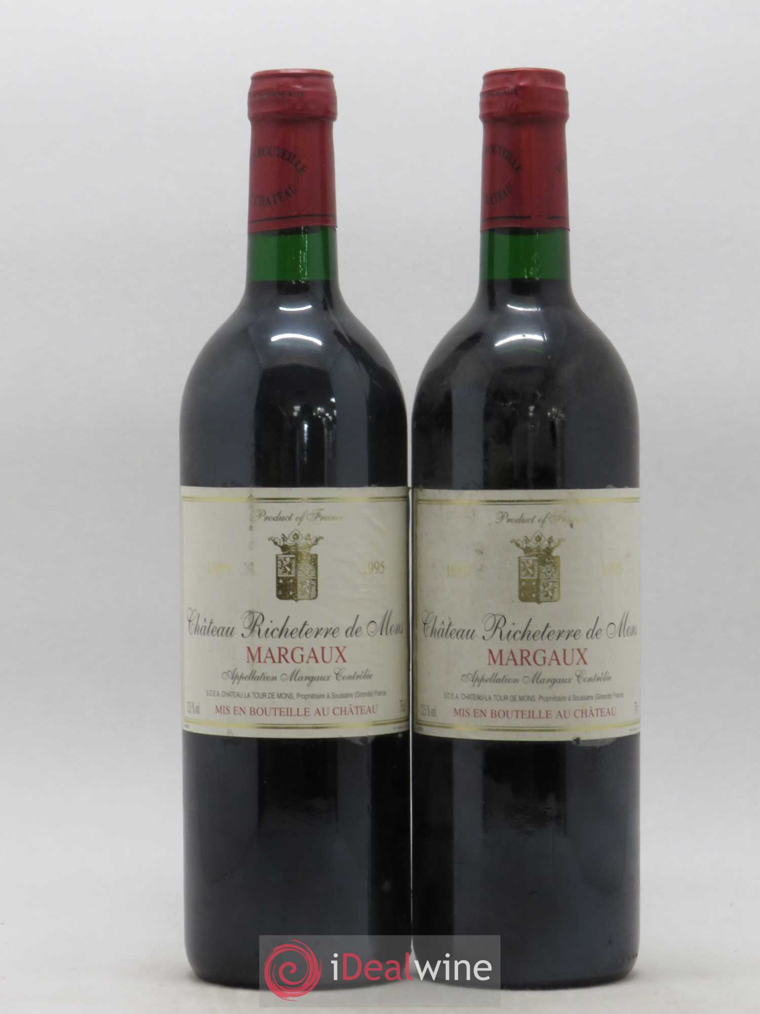 Bordeaux Margaux Château Richeterre de Mons 1995 - Lot de 2 bouteilles - 0