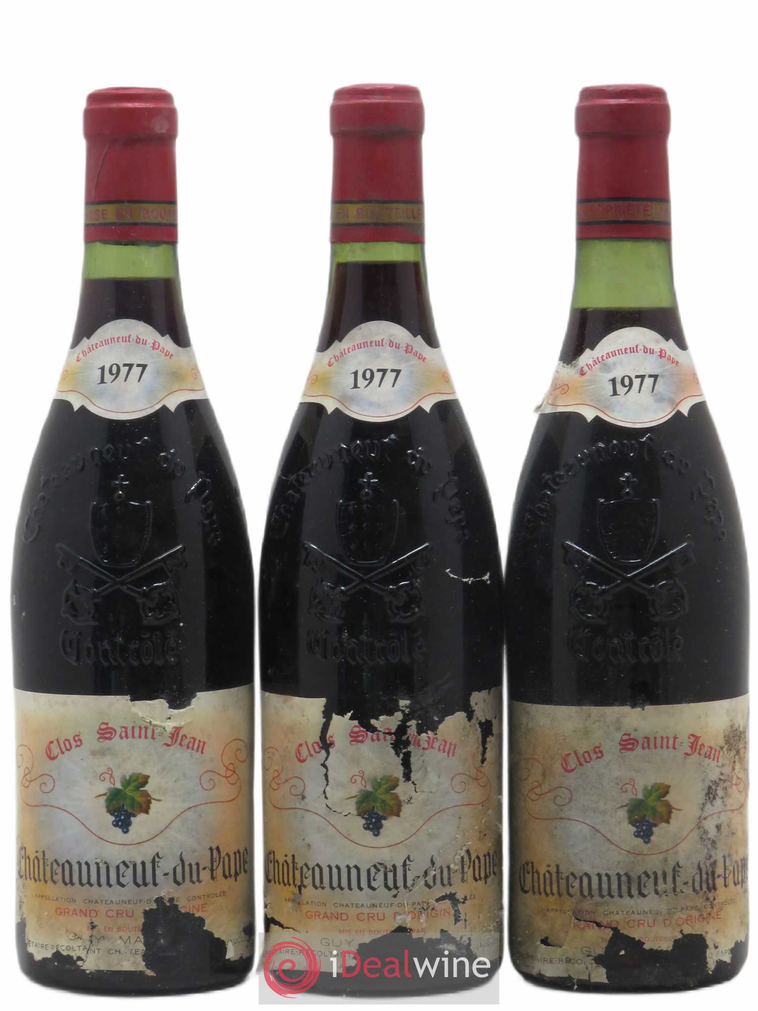Châteauneuf-du-Pape Grand Cru D'Origine Clos Saint Jean Mr Guy Morel 1977 - Posten von 3 Flaschen - 0