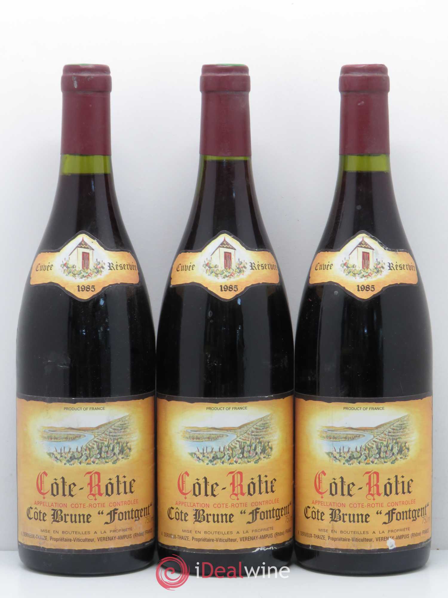 Côte-Rôtie Côte Brune Fontgent Domaine A.Dervieux Thaize 1985 - Posten von 3 Flaschen - 0