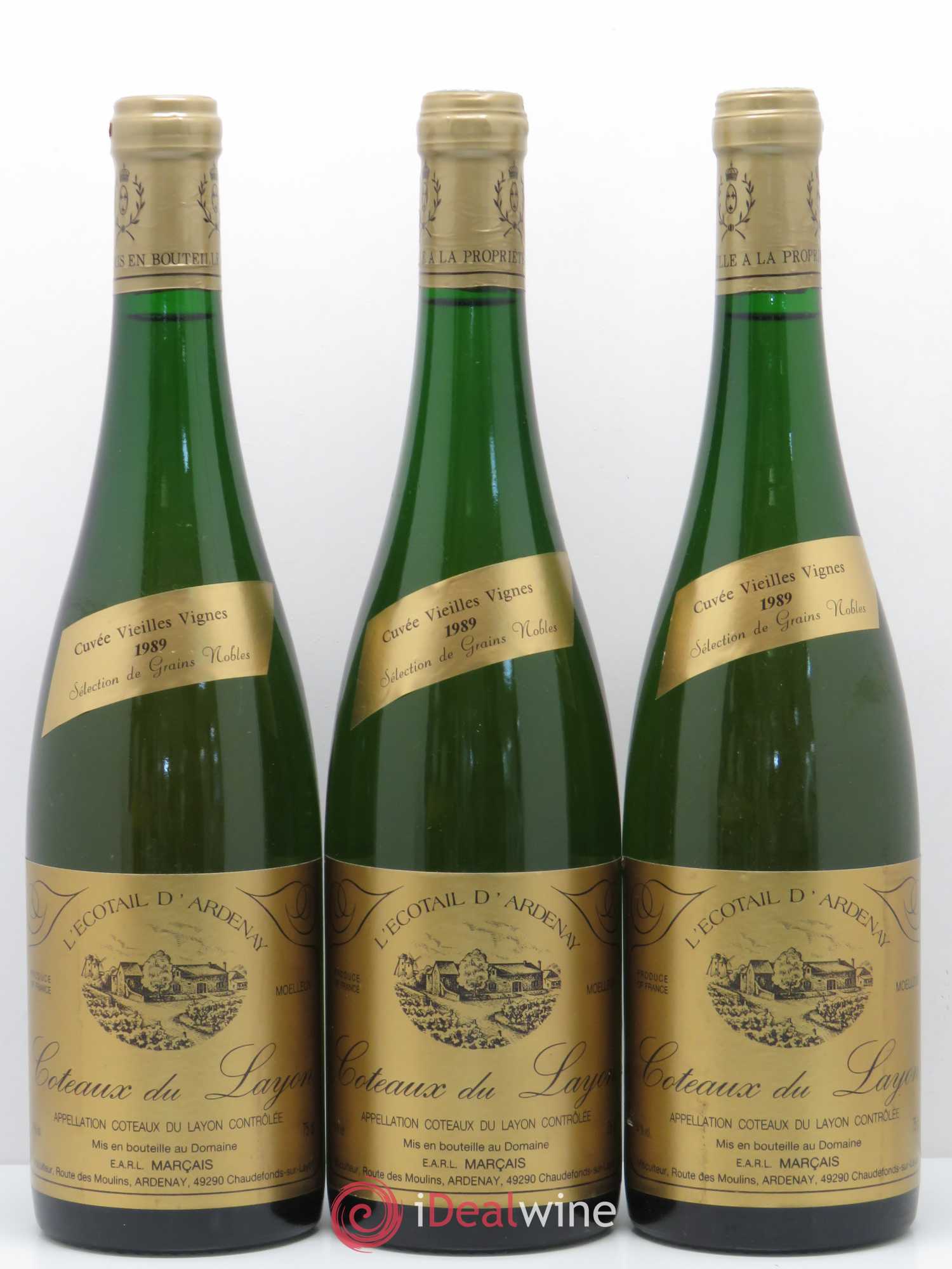 Coteaux du Layon Cuvee Vielles Vignes Sélection de Grains Nobles Domaine L'Ecotail d'Ardenay 1989 - Lotto di 3 bottiglie - 0