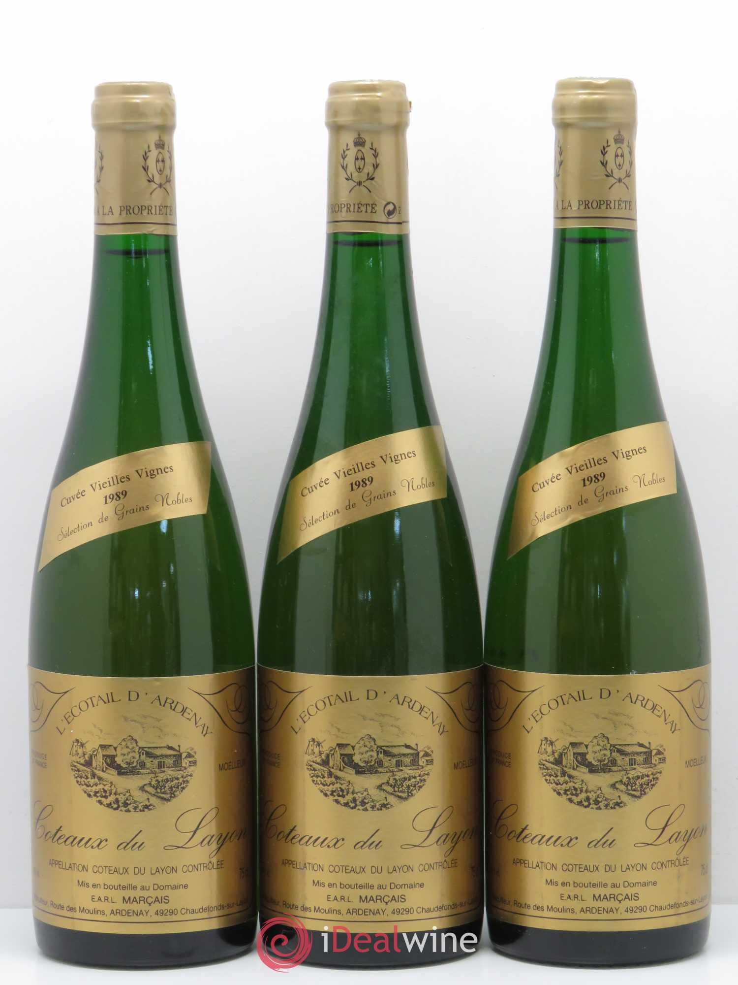 Coteaux du Layon Cuvee Vielles Vignes Sélection de Grains Nobles Domaine L'Ecotail d'Ardenay 1989 - Lotto di 3 bottiglie - 0