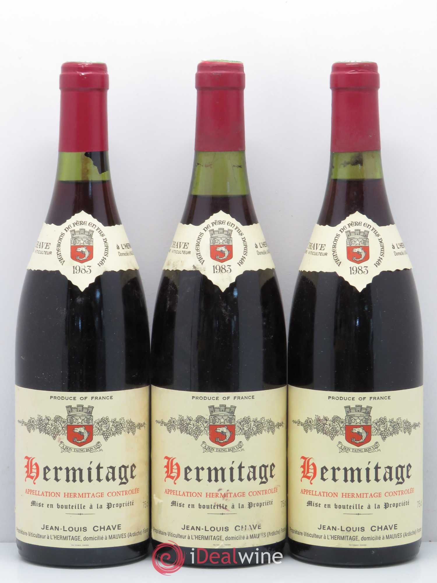 Hermitage Jean-Louis Chave 1983 - Lot de 3 bouteilles - 0