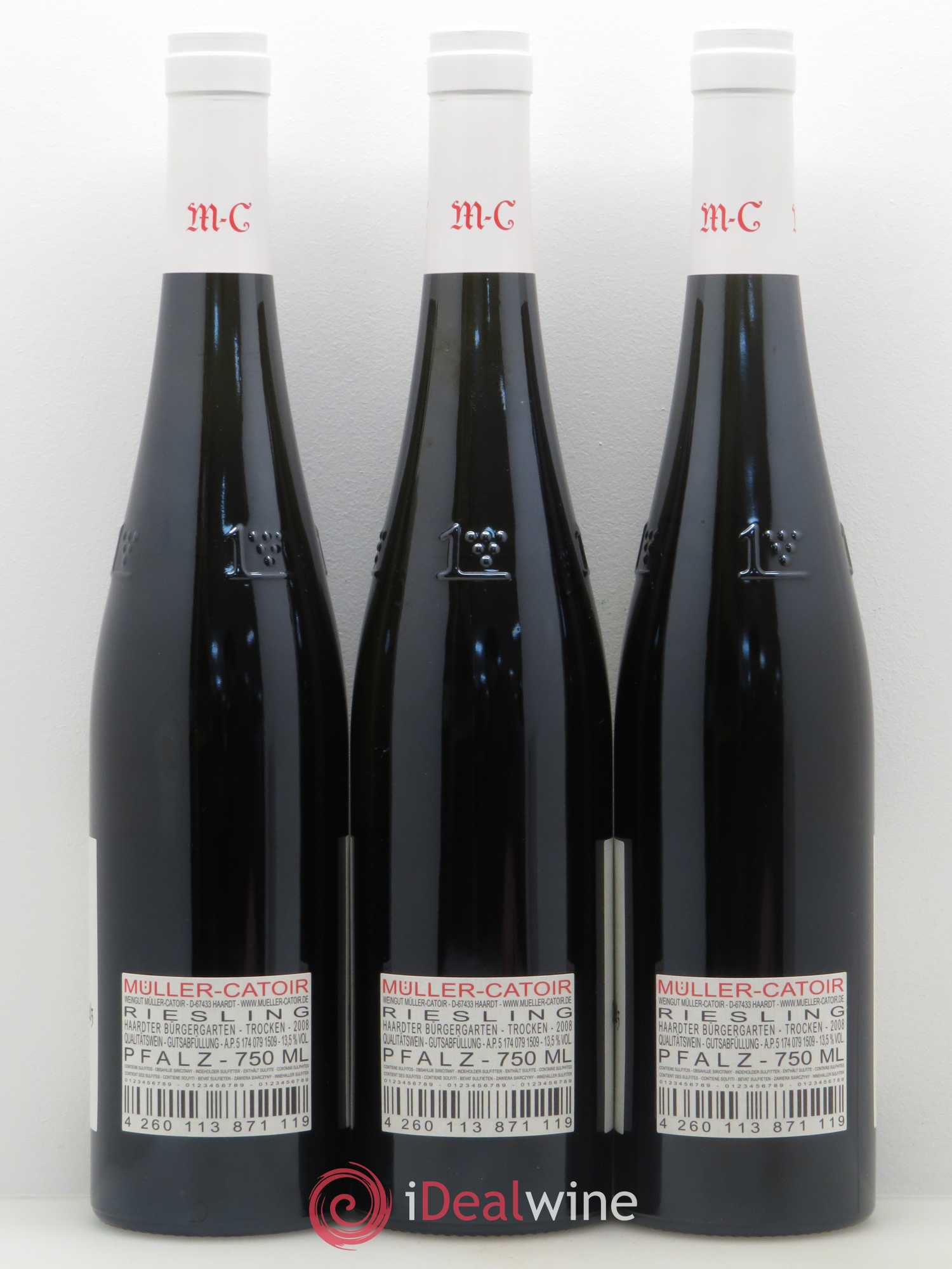 Riesling Haardter Bürgergarten Trocken Breumel in den Mauern Muller Catoir Pfalz (sans prix de réserve) 2008 - Posten von 3 Flaschen - 1