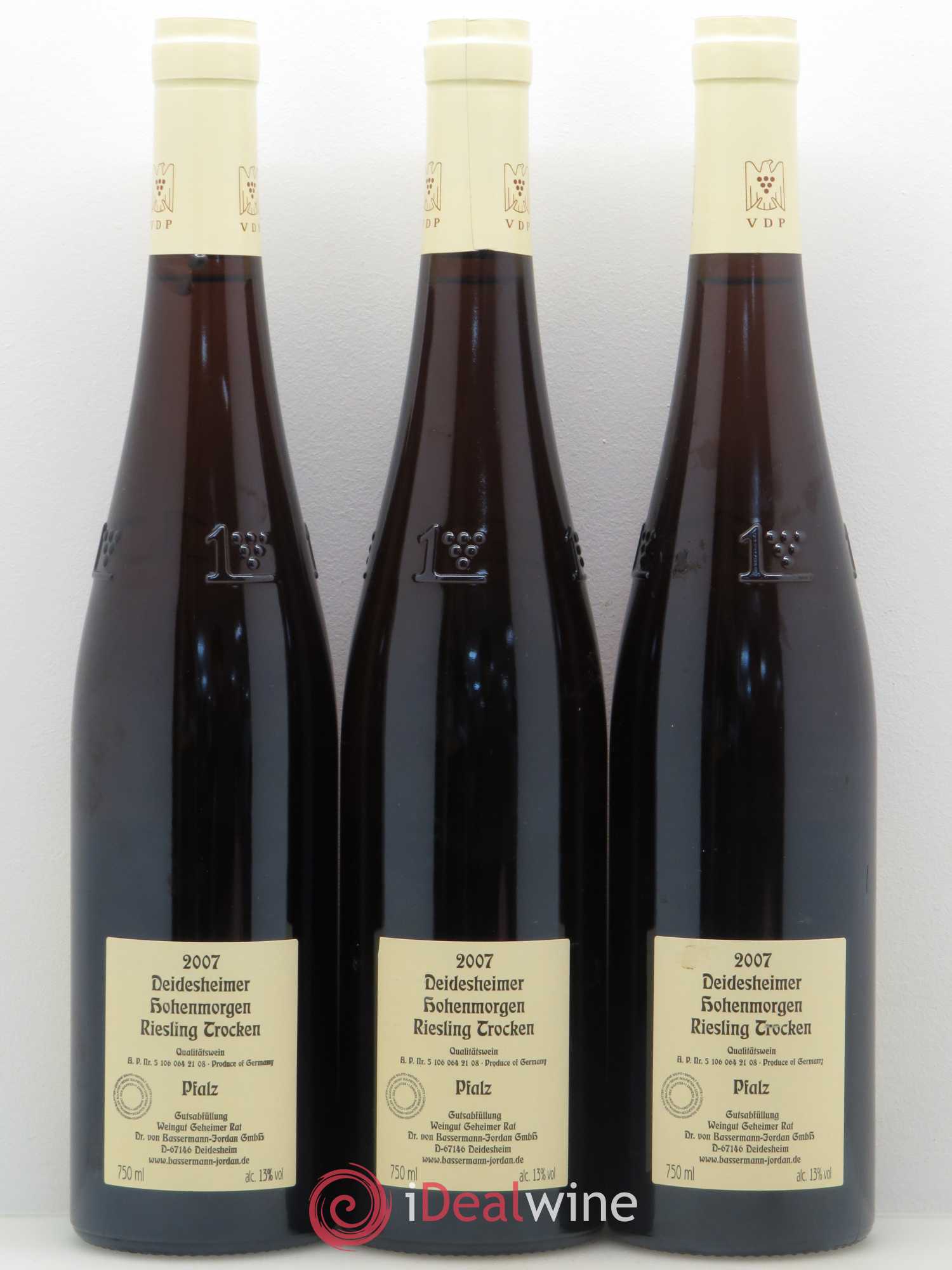 Riesling Hohenmorgen Deidesheimer Trocken GG Dr Von Basserman Jordan Pfalz 2007 - Posten von 3 Flaschen - 1