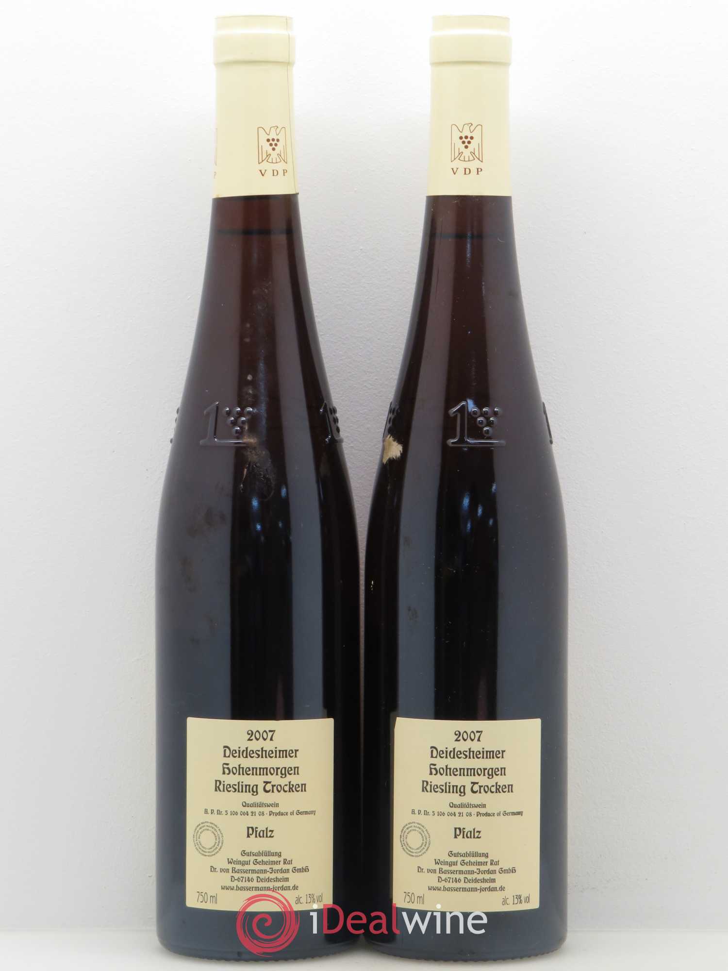 Riesling Hohenmorgen Deidesheimer Trocken GG Dr Von Basserman Jordan Pfalz 2007 - Posten von 2 Flaschen - 1