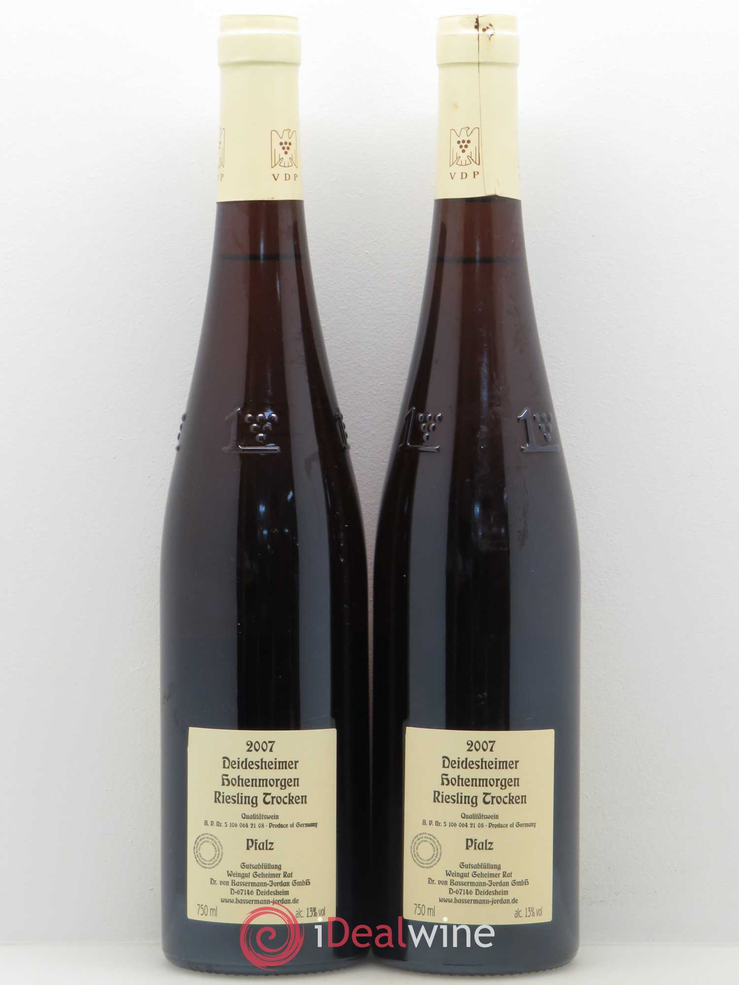 Riesling Hohenmorgen Deidesheimer Trocken GG Dr Von Basserman Jordan Pfalz 2007 - Posten von 2 Flaschen - 1