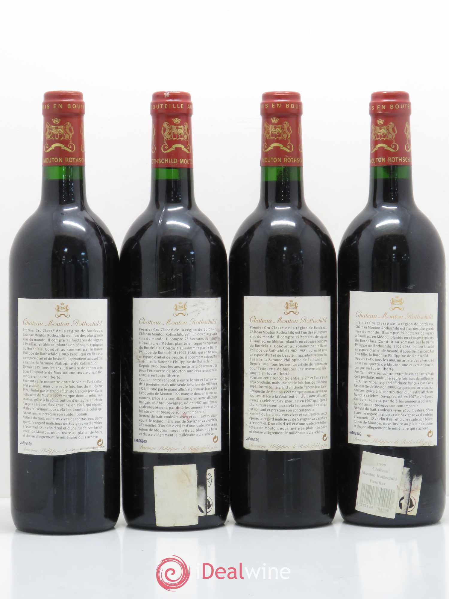 Château Mouton Rothschild 1er Grand Cru Classé 1999 - Lot de 4 bouteilles - 1