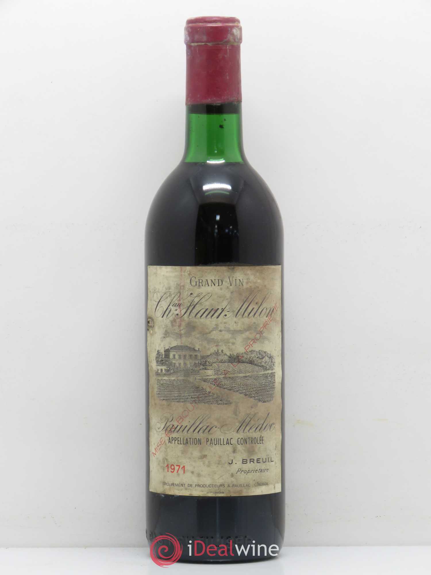 Pauillac Château Haut Milon 1971 - Lot de 1 bouteille - 0