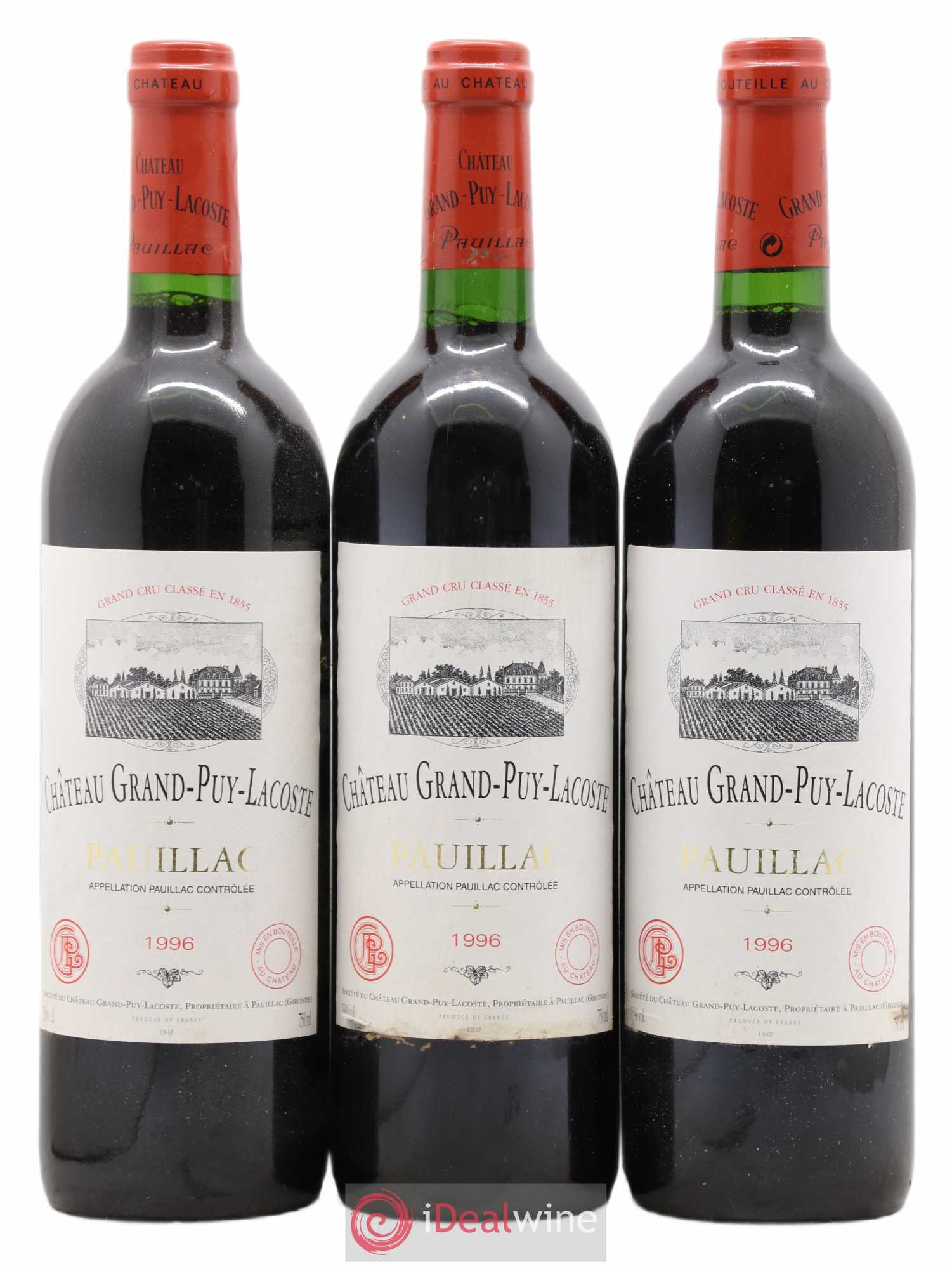 Château Grand Puy Lacoste 5ème Grand Cru Classé 1996 - Lot de 3 bouteilles - 0