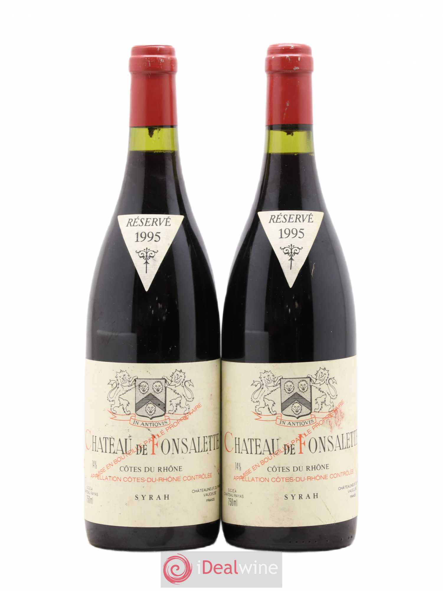 Côtes-du-Rhône Cuvée Syrah Château de Fonsalette 1995 - Lot de 2 bouteilles - 0
