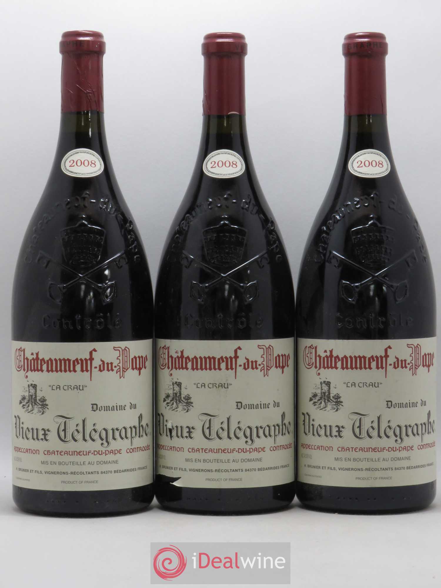 Châteauneuf-du-Pape Vieux Télégraphe (Domaine du) Vignobles Brunier 2008 - Lot de 3 magnums - 0