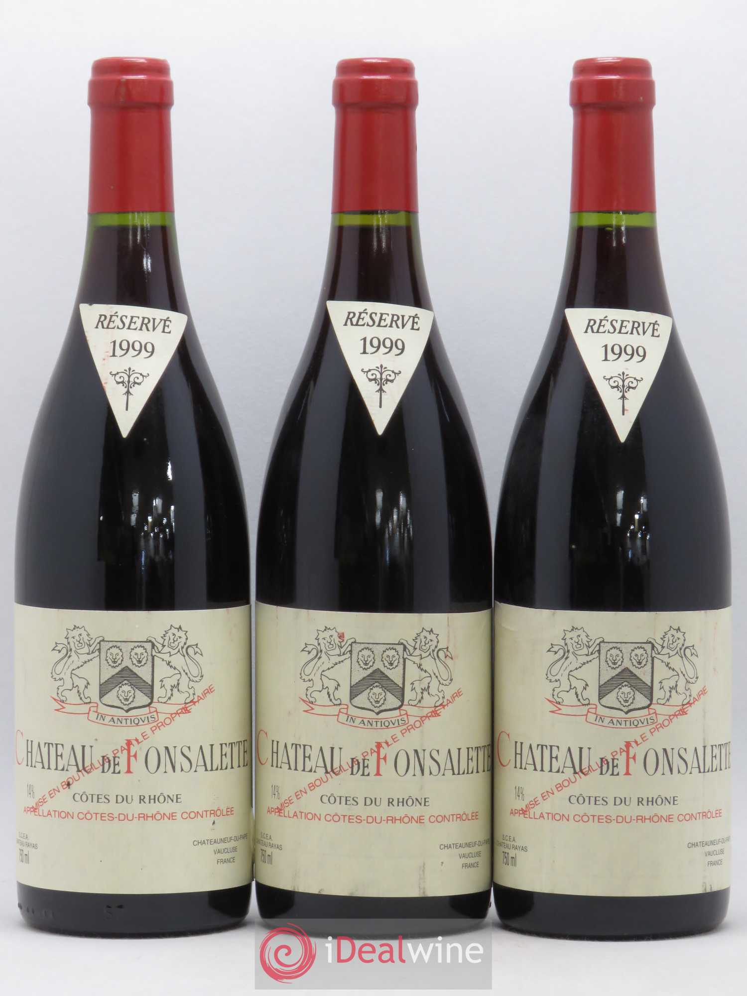 Côtes-du-Rhône Château de Fonsalette Emmanuel Reynaud 1999 - Lot de 3 bouteilles - 0