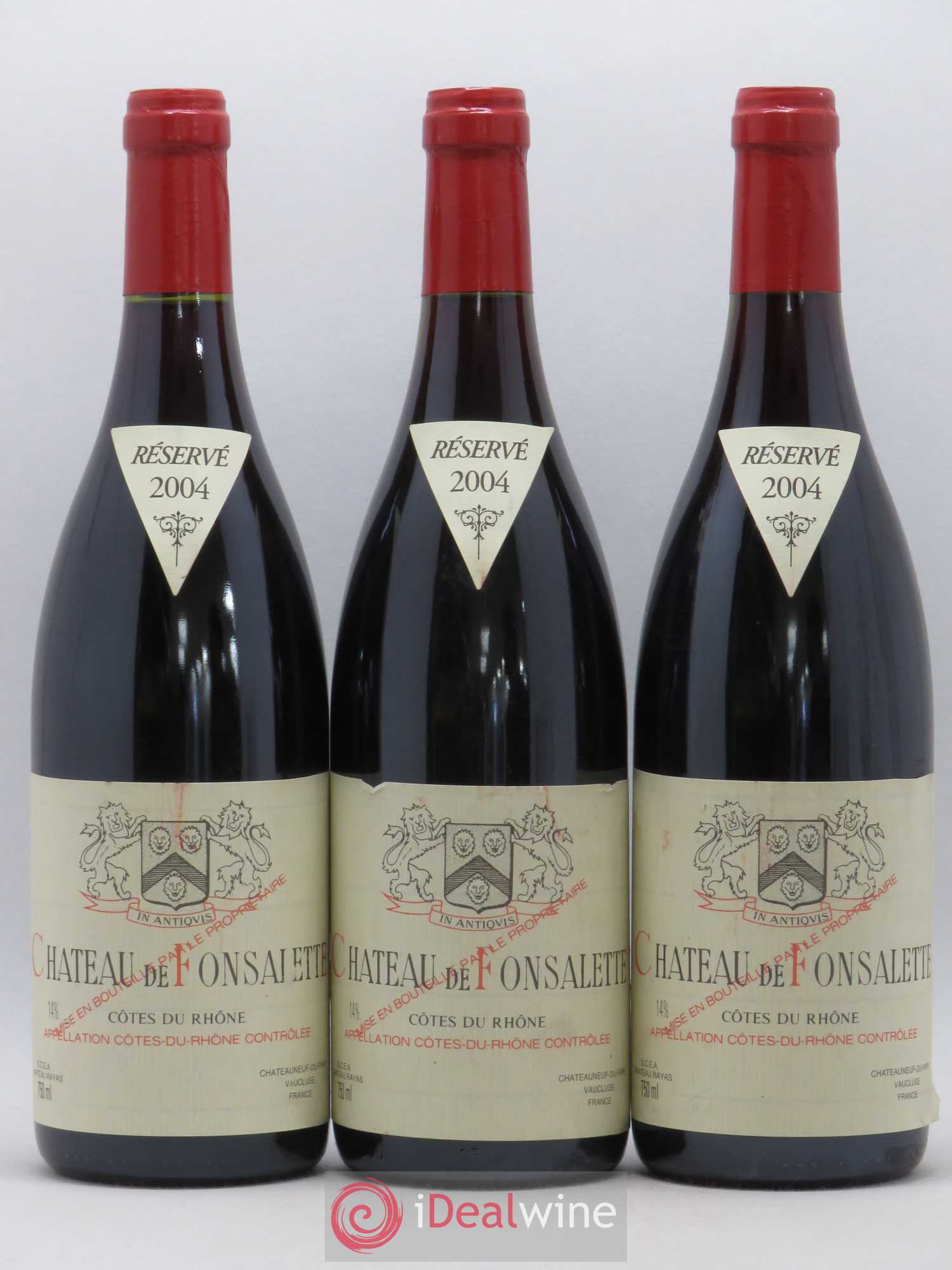 Côtes-du-Rhône Château de Fonsalette Emmanuel Reynaud 2004 - Lot de 3 bouteilles - 0