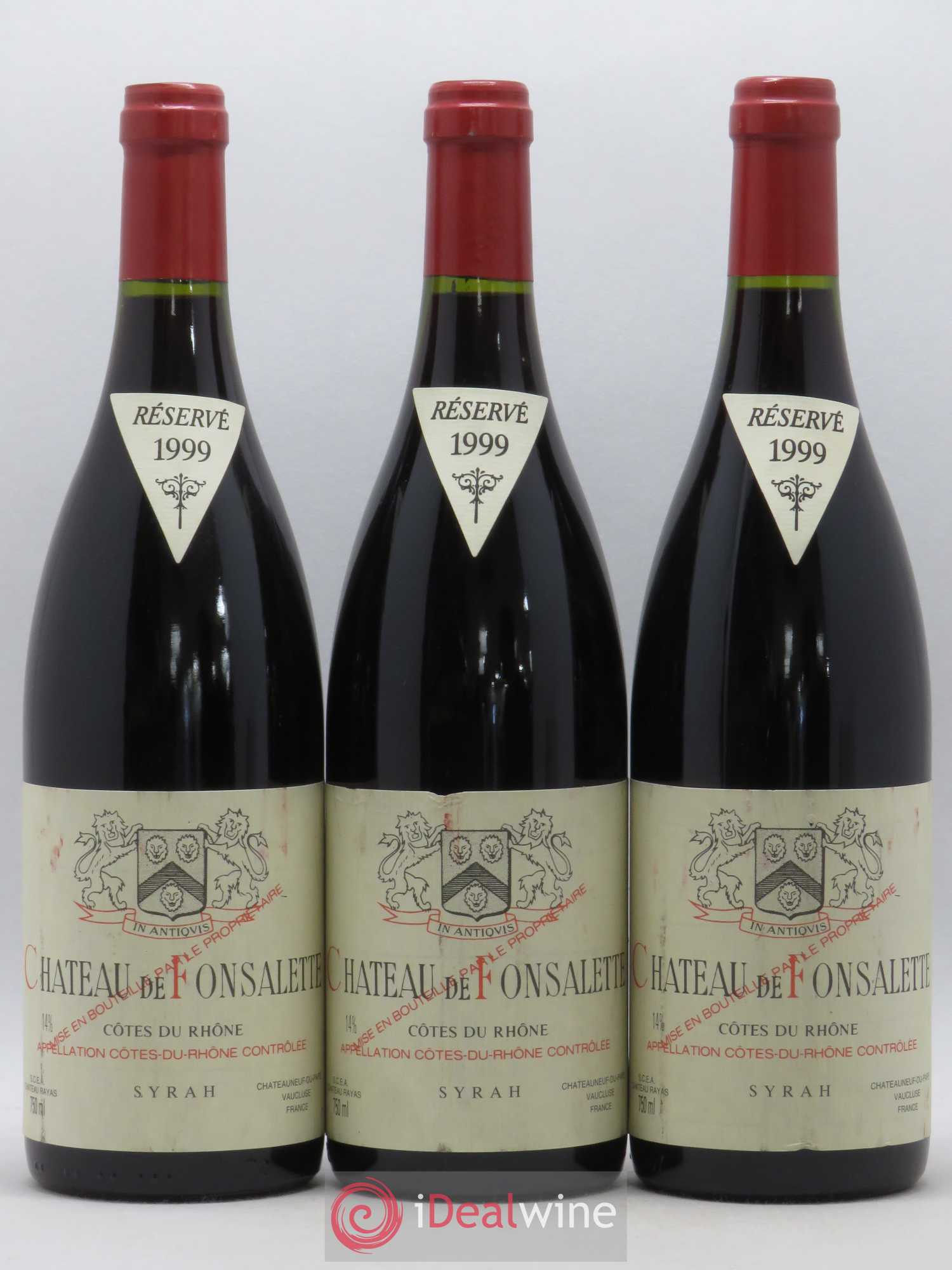 Côtes-du-Rhône Cuvée Syrah Château de Fonsalette 1999 - Lot de 3 bouteilles - 0