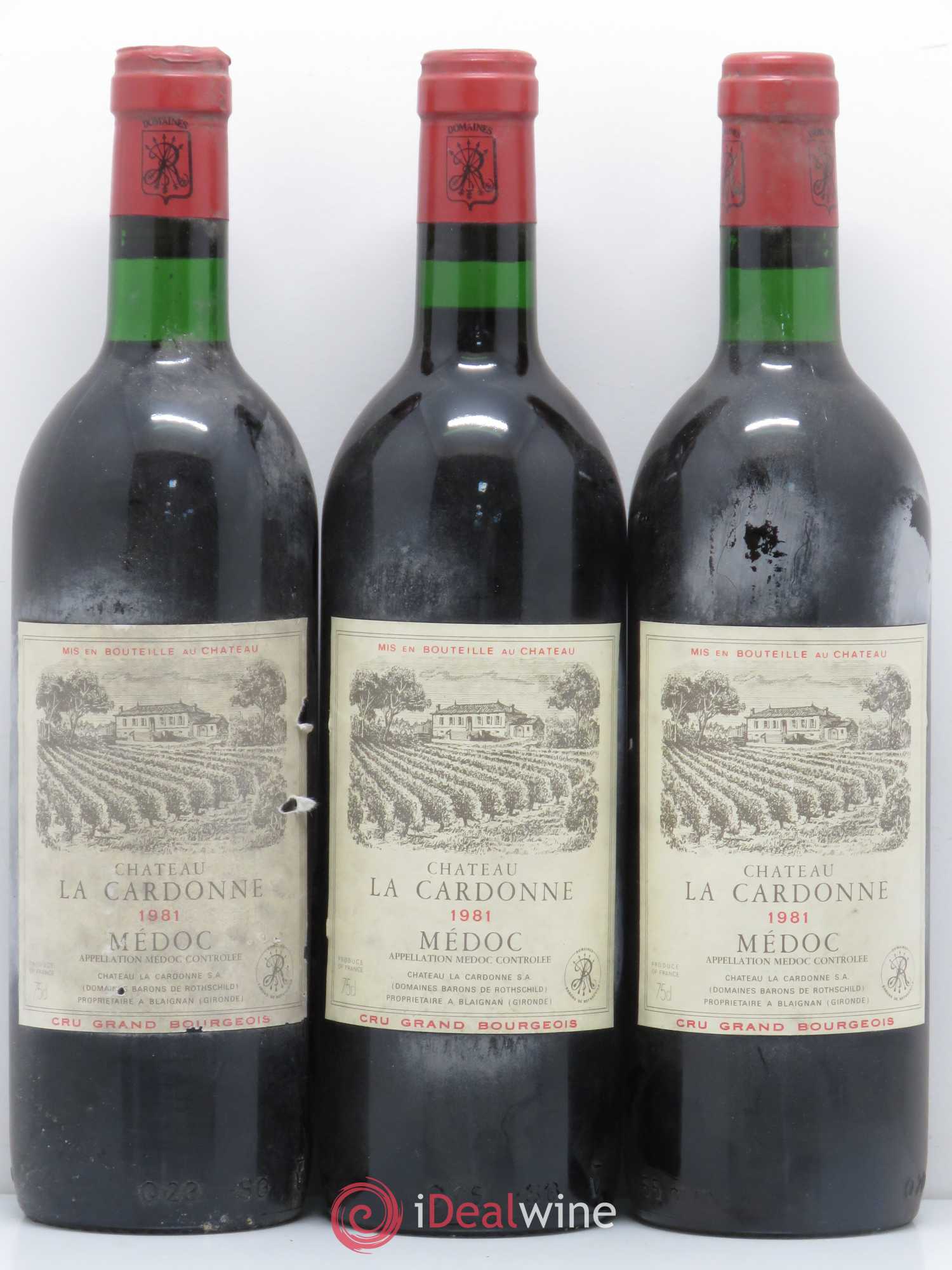 Château la Cardonne Cru Bourgeois 1981 - Lot de 3 bouteilles - 0