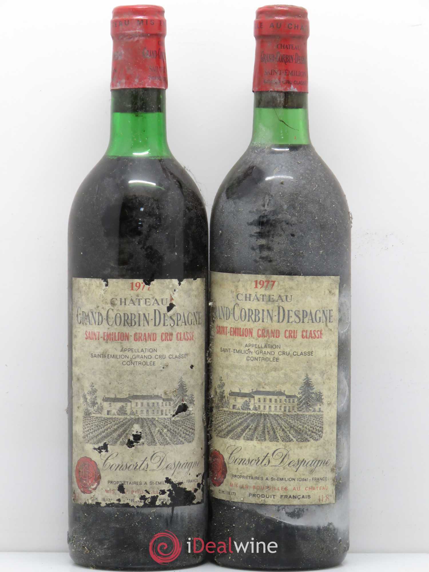 Château Grand Corbin Despagne Grand Cru Classé 1977 - Lot de 2 bouteilles - 0