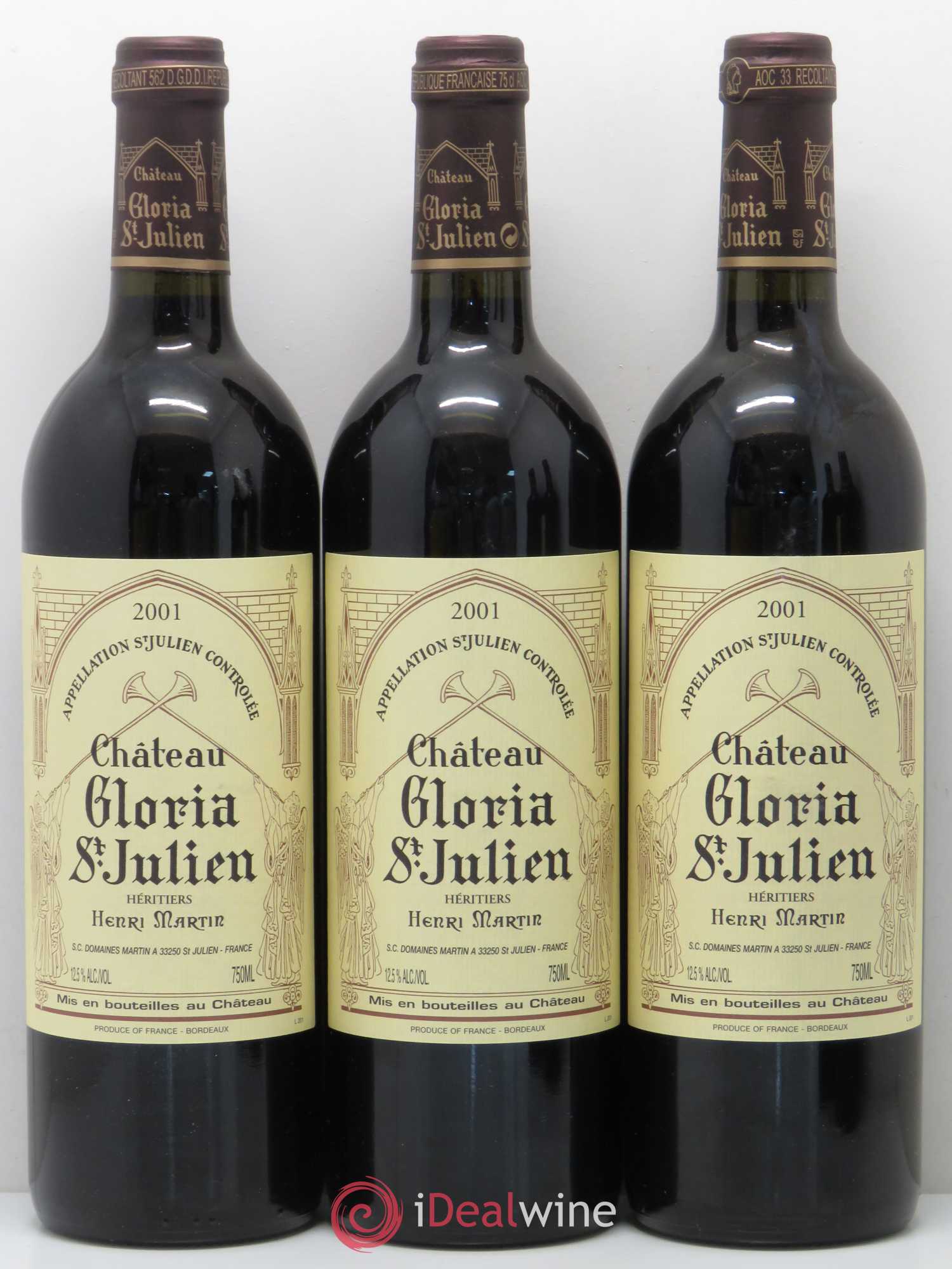 Château Gloria (sans prix de réserve) 2001 - Lot de 5 bouteilles - 1