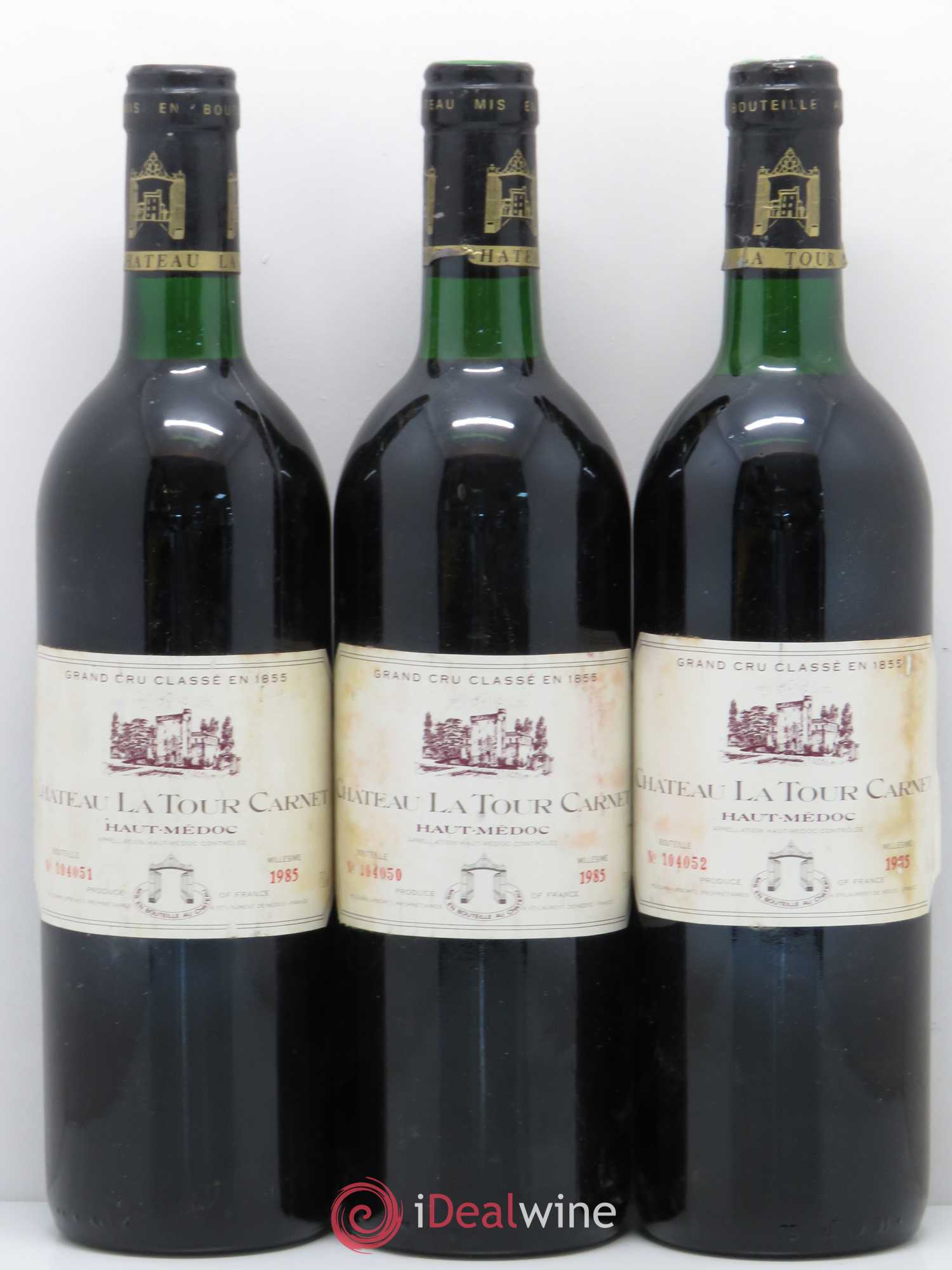 Château la Tour Carnet 4ème Grand Cru Classé 1985 - Lot de 3 bouteilles - 0