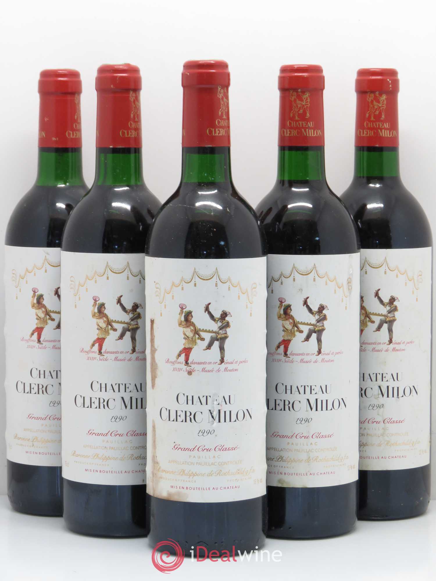 Château Clerc Milon 5ème Grand Cru Classé 1990 - Lot de 5 bouteilles - 0