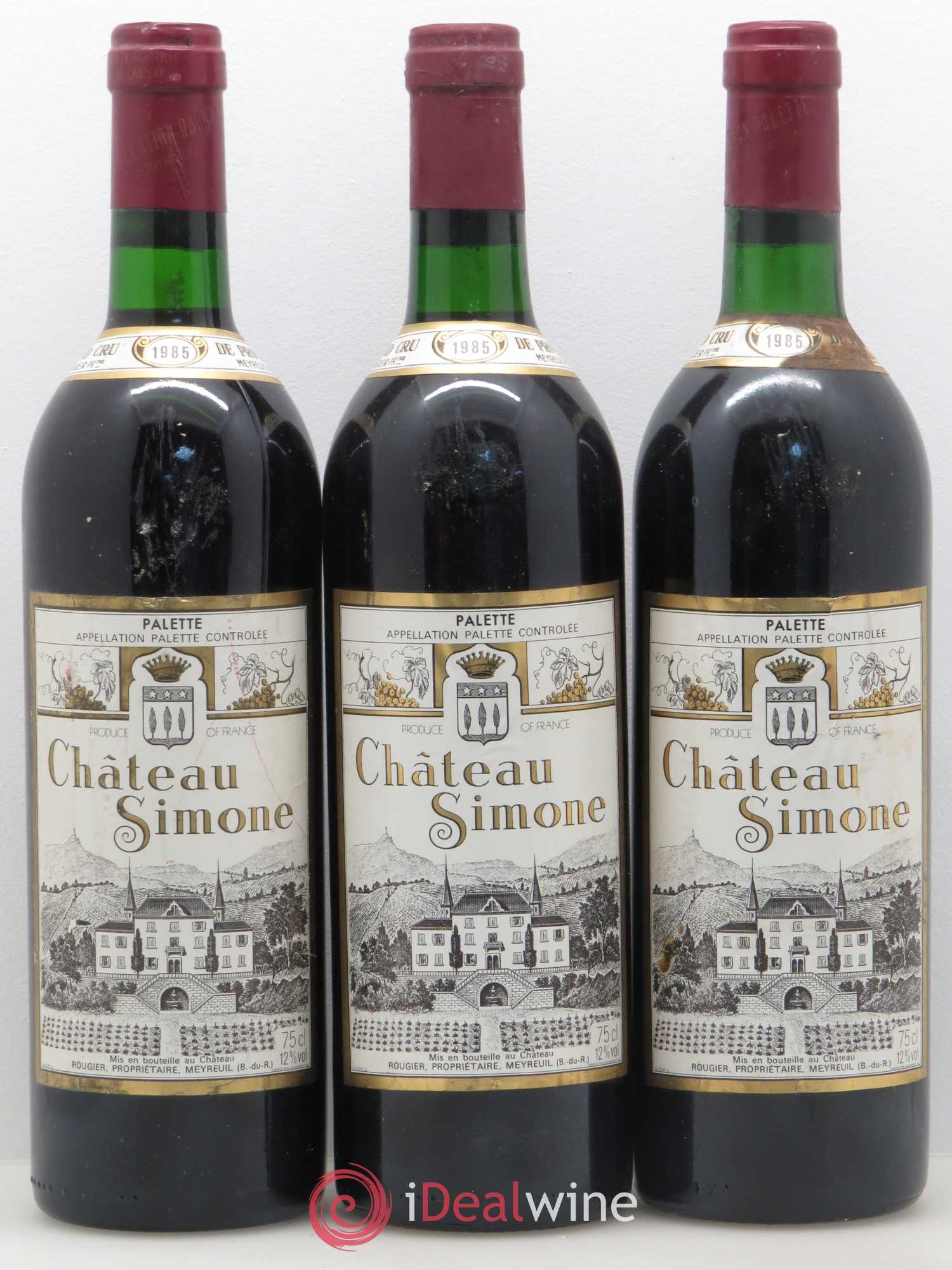 Palette Château Simone Famille Rougier 1985 - Lot de 3 bouteilles - 0