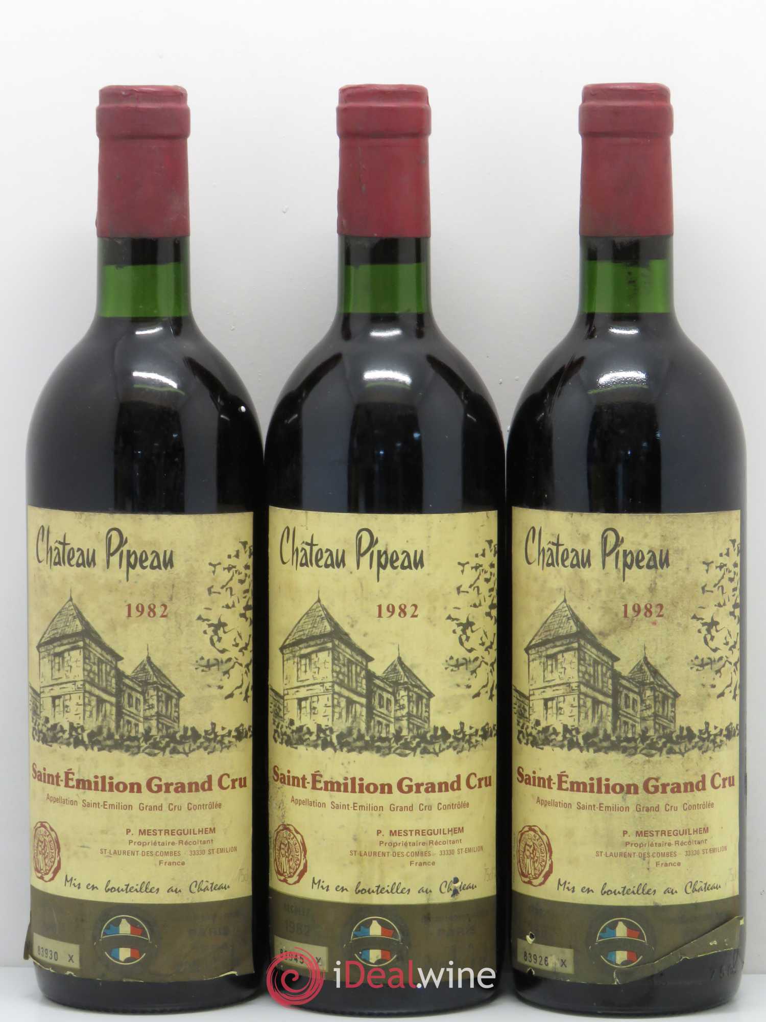 Château Pipeau 1982 - Lot de 3 bouteilles - 0
