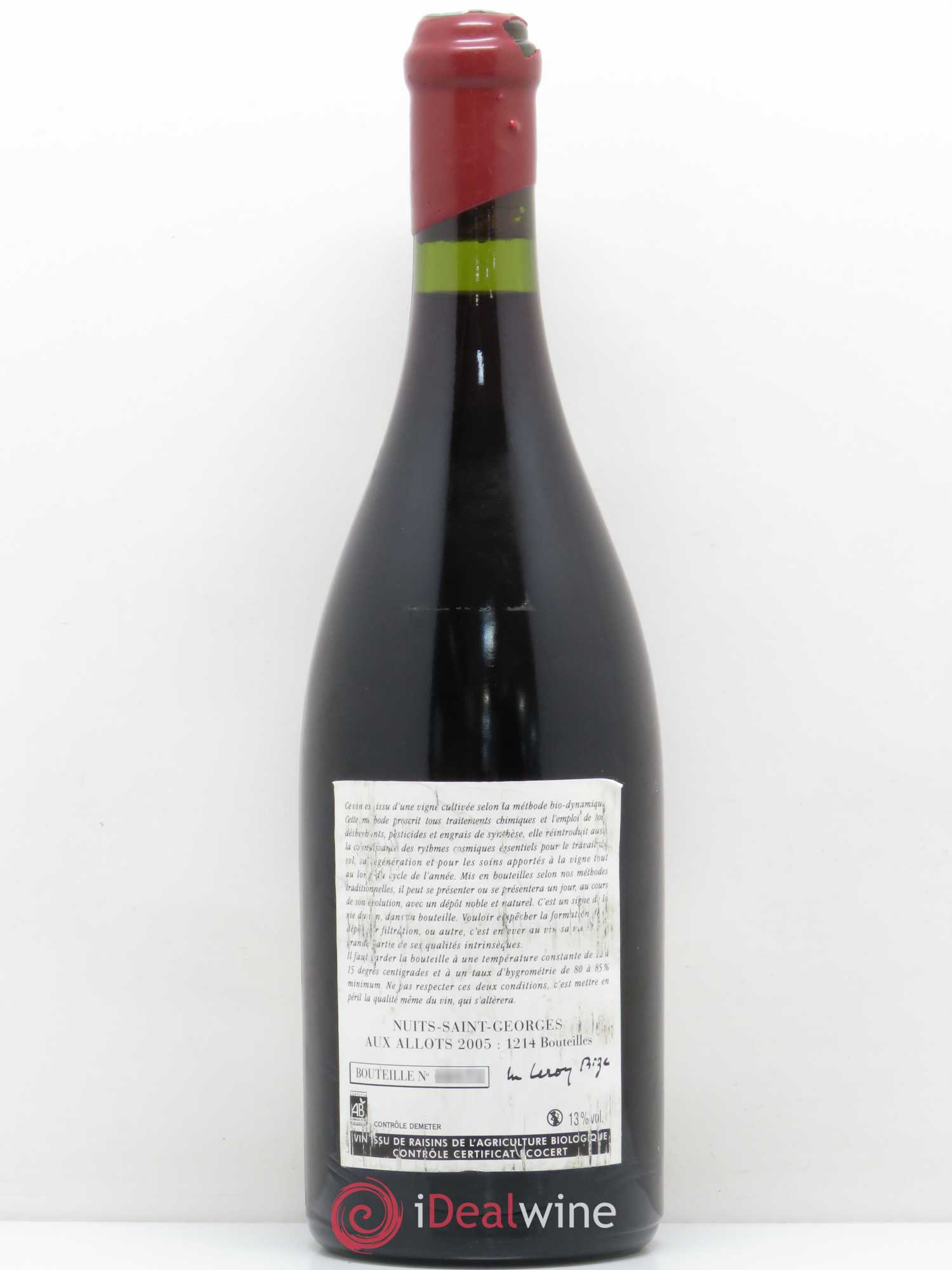 Nuits-Saint-Georges Aux Allots Leroy (Domaine) 2005 - Lot de 1 bouteille - 1
