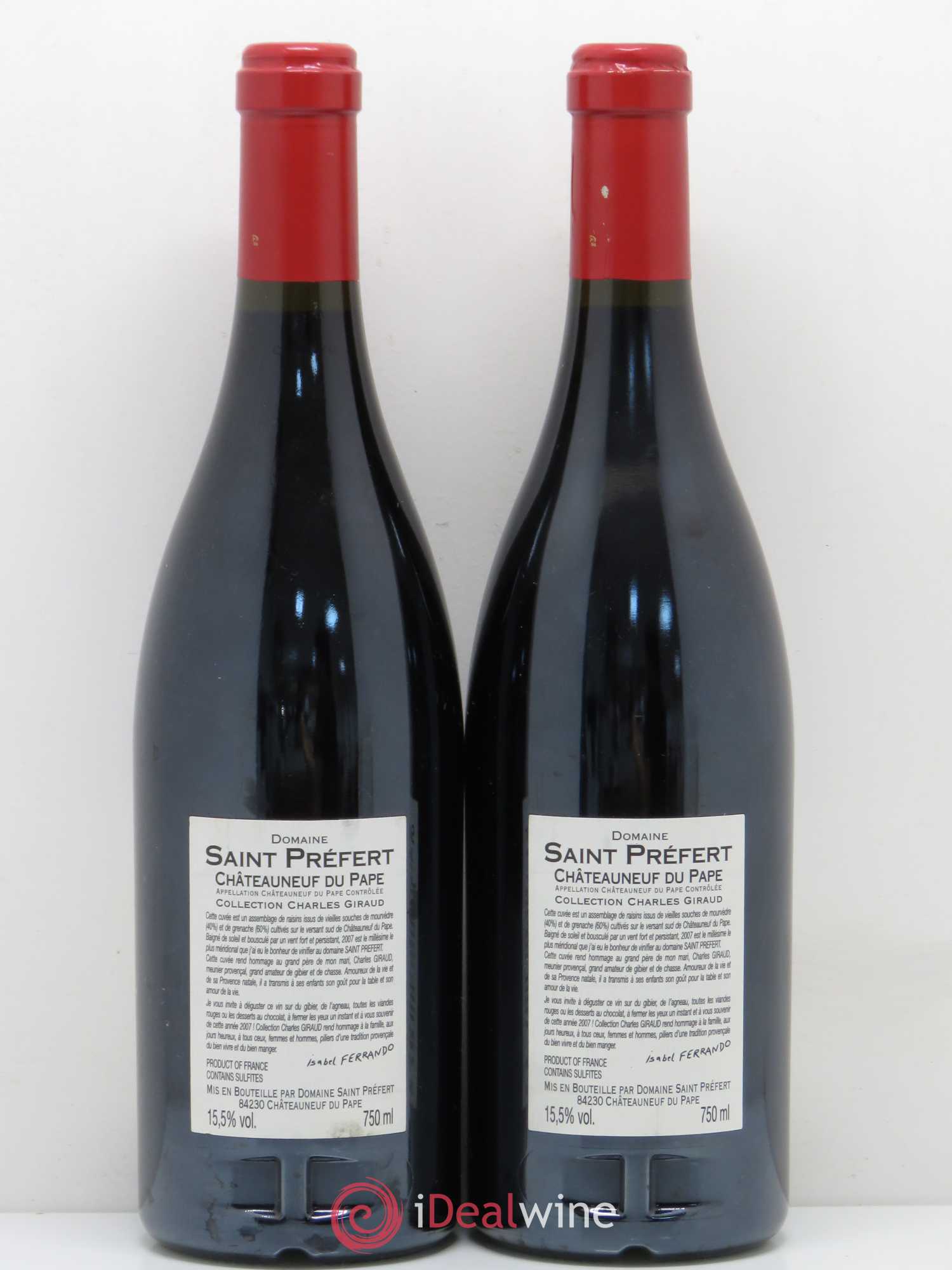 Châteauneuf-du-Pape Collection Charles Giraud Domaine Saint-Préfert 2007 - Lot de 2 bouteilles - 1