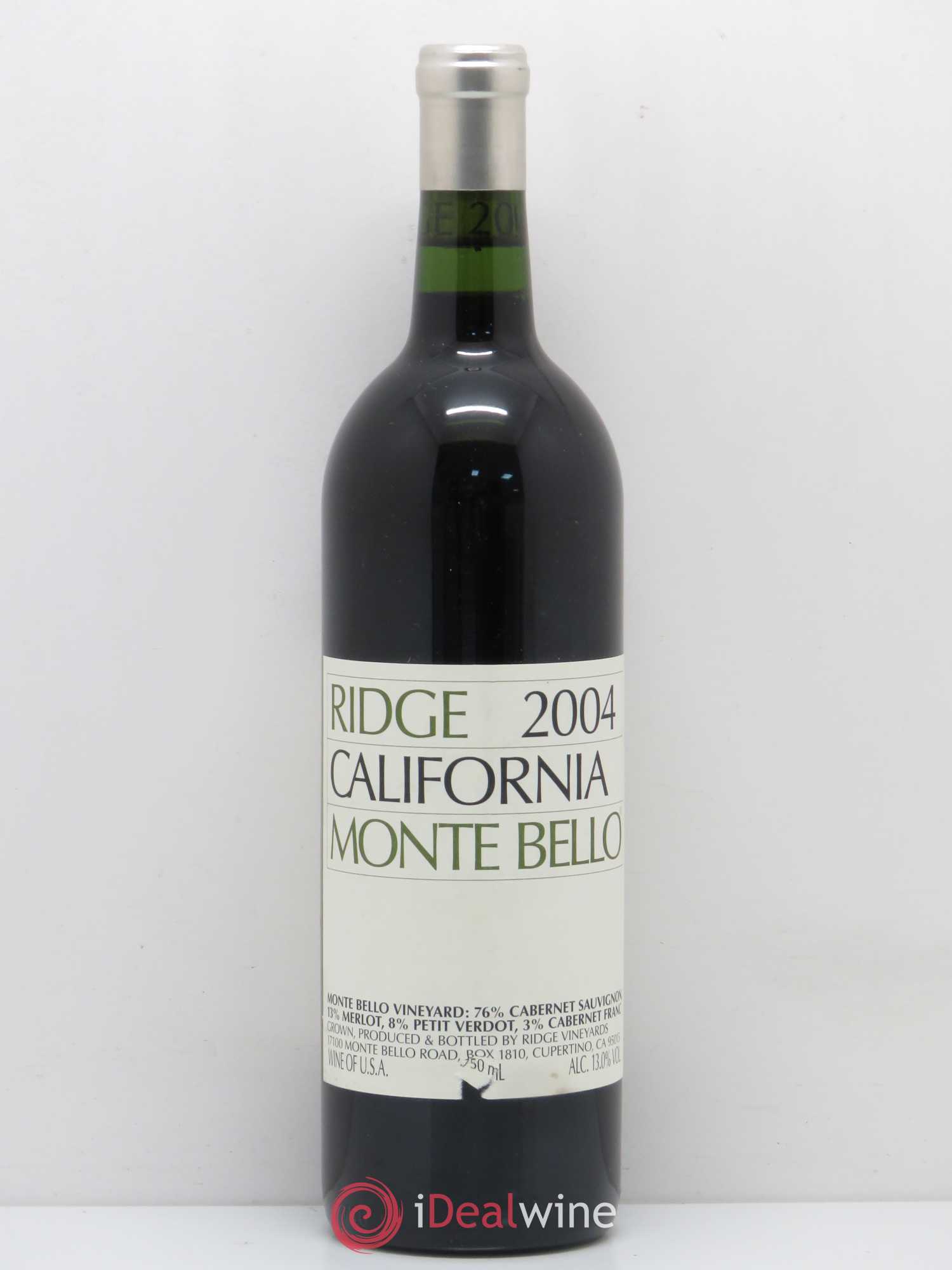 Santa Cruz Mountains Monte Bello Ridge Vineyards 2004 - Lot de 1 bouteille - 0