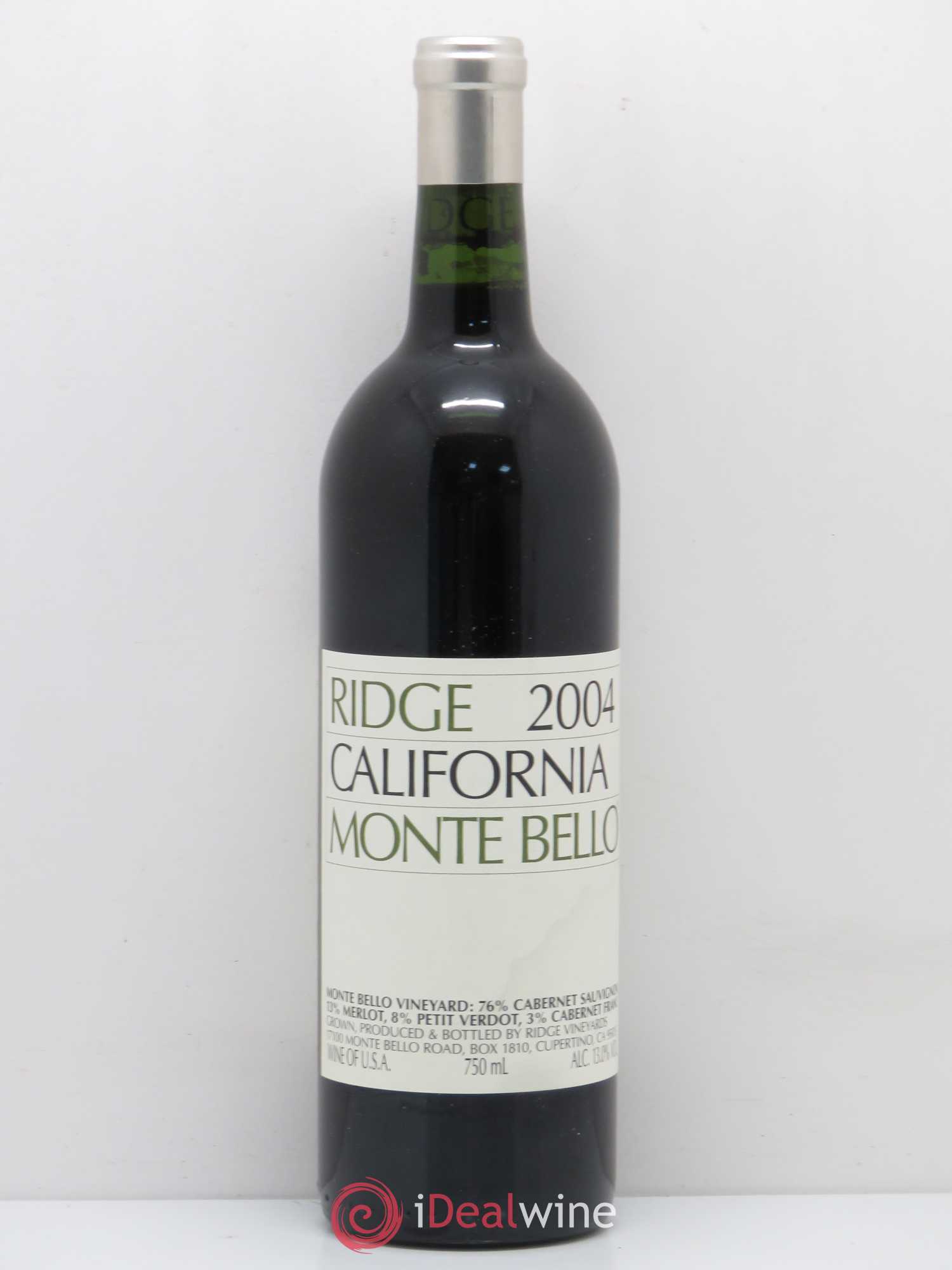 Santa Cruz Mountains Monte Bello Ridge Vineyards 2004 - Lot de 1 bouteille - 0
