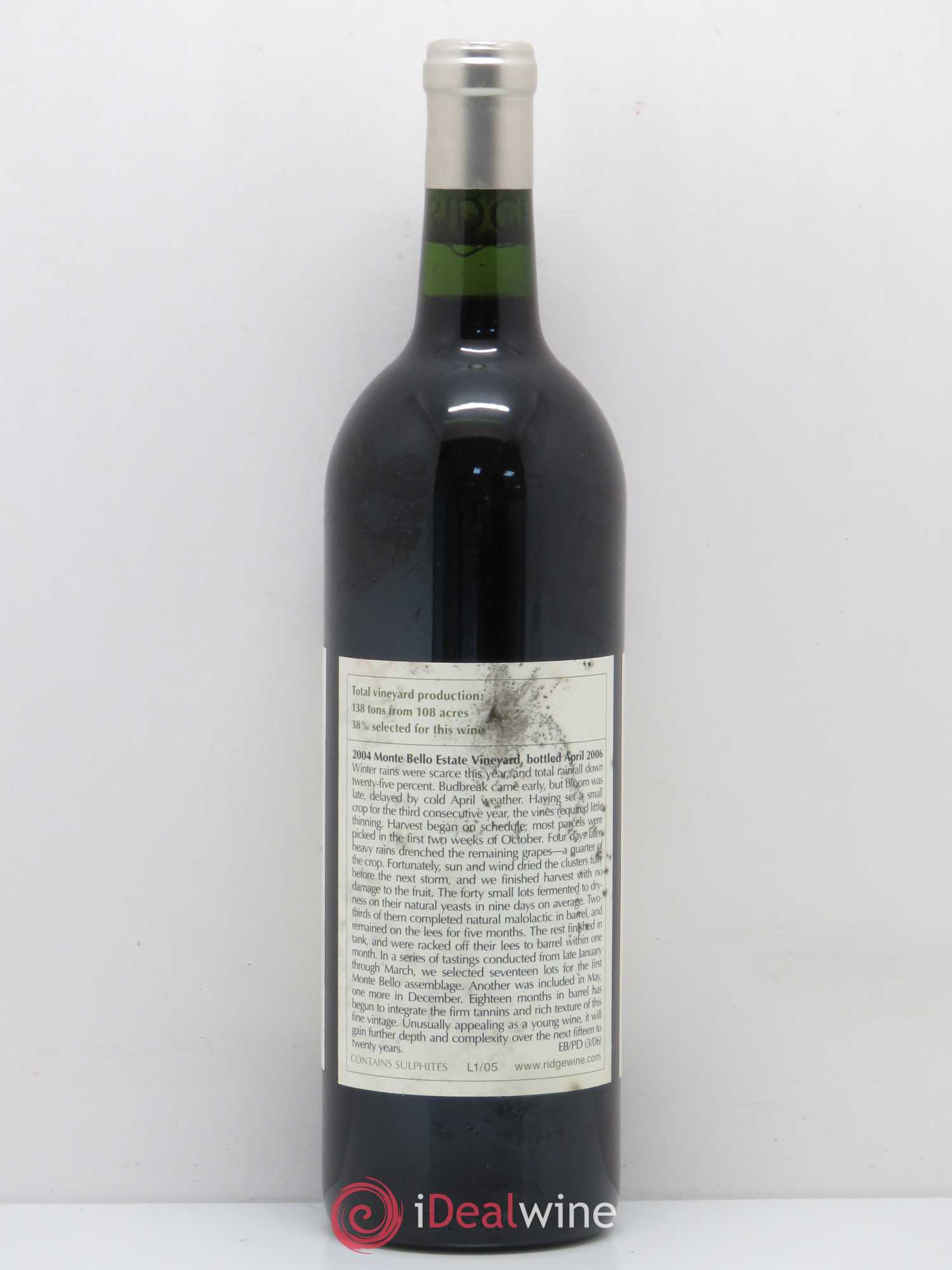 Santa Cruz Mountains Monte Bello Ridge Vineyards 2004 - Lot de 1 bouteille - 1