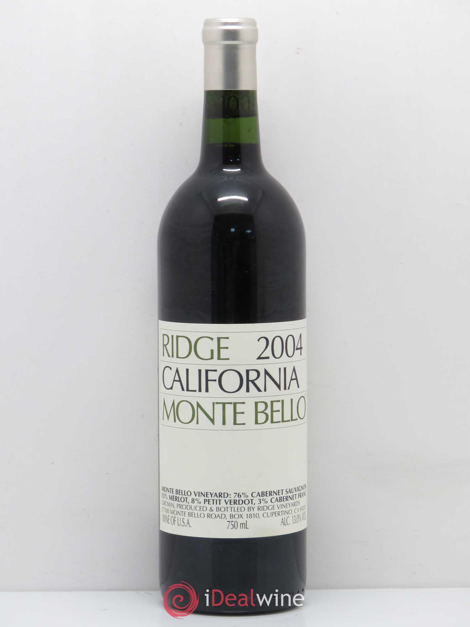 Santa Cruz Mountains Monte Bello Ridge Vineyards 2004 - Lot de 1 bouteille - 0