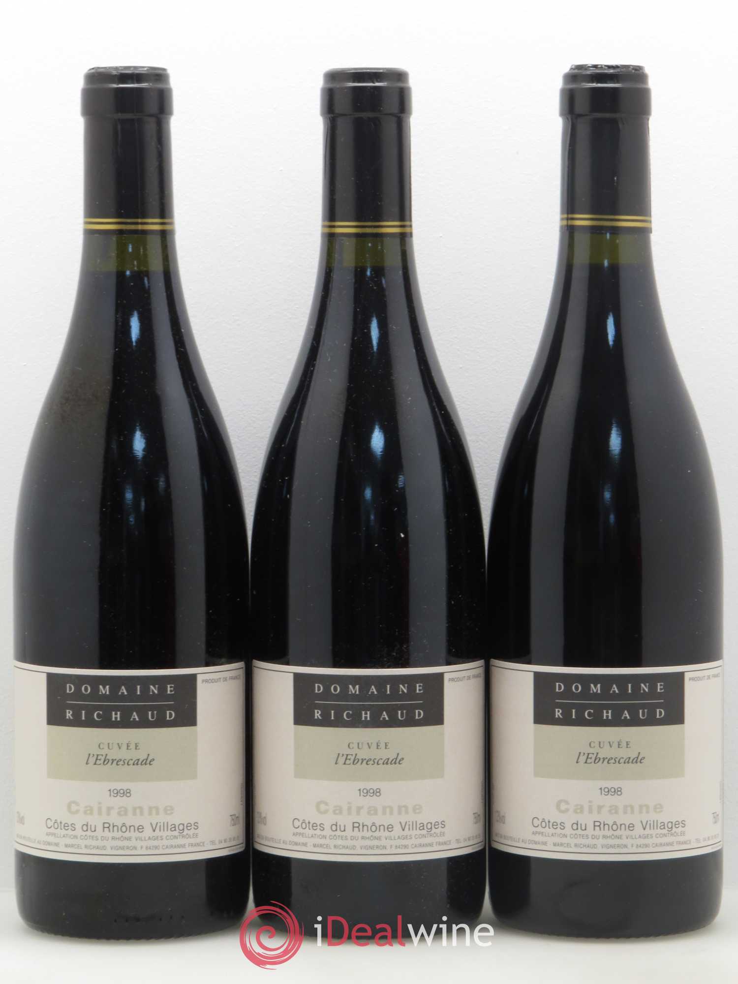 Cairanne Ebrescade Marcel Richaud 1998 - Lot de 3 bouteilles - 0