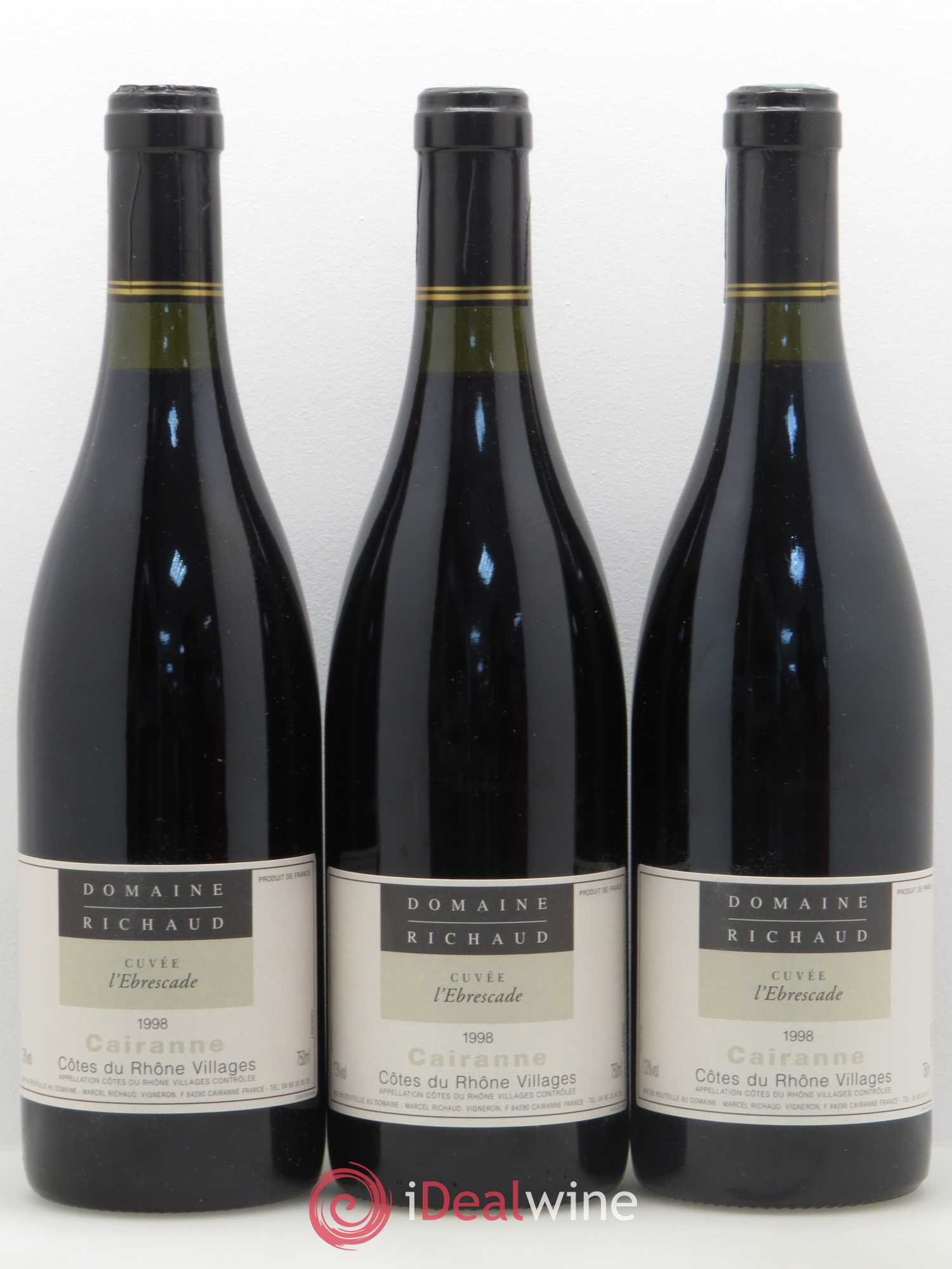 Cairanne Ebrescade Marcel Richaud 1998 - Lot de 3 bouteilles - 0