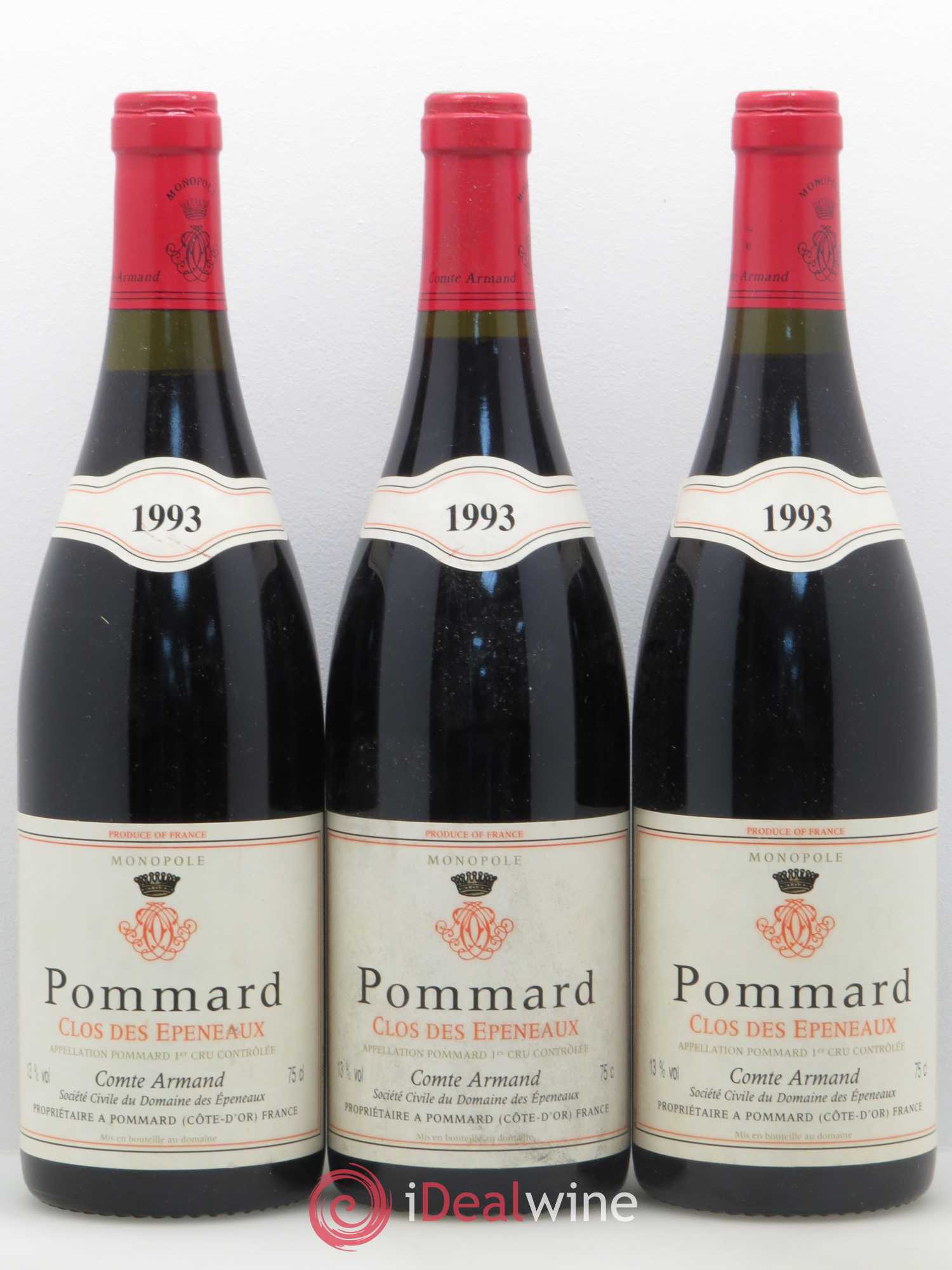 Pommard 1er Cru Clos des Epeneaux Comte Armand 1993 - Lot de 3 bouteilles - 0