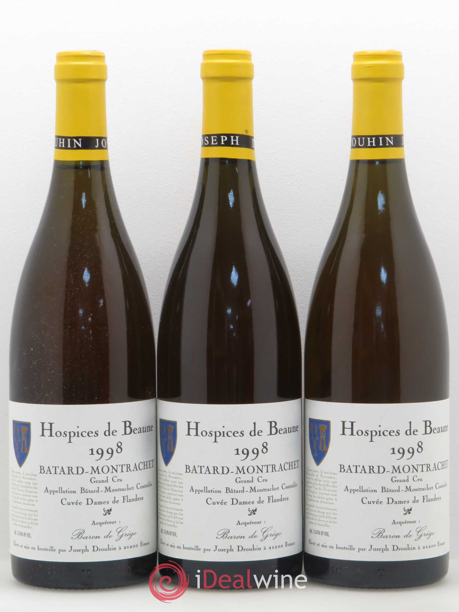 Bâtard-Montrachet Grand Cru Joseph Drouhin Cuvée Dames de Flandres Hospice de Beaune 1998 - Posten von 3 Flaschen - 0