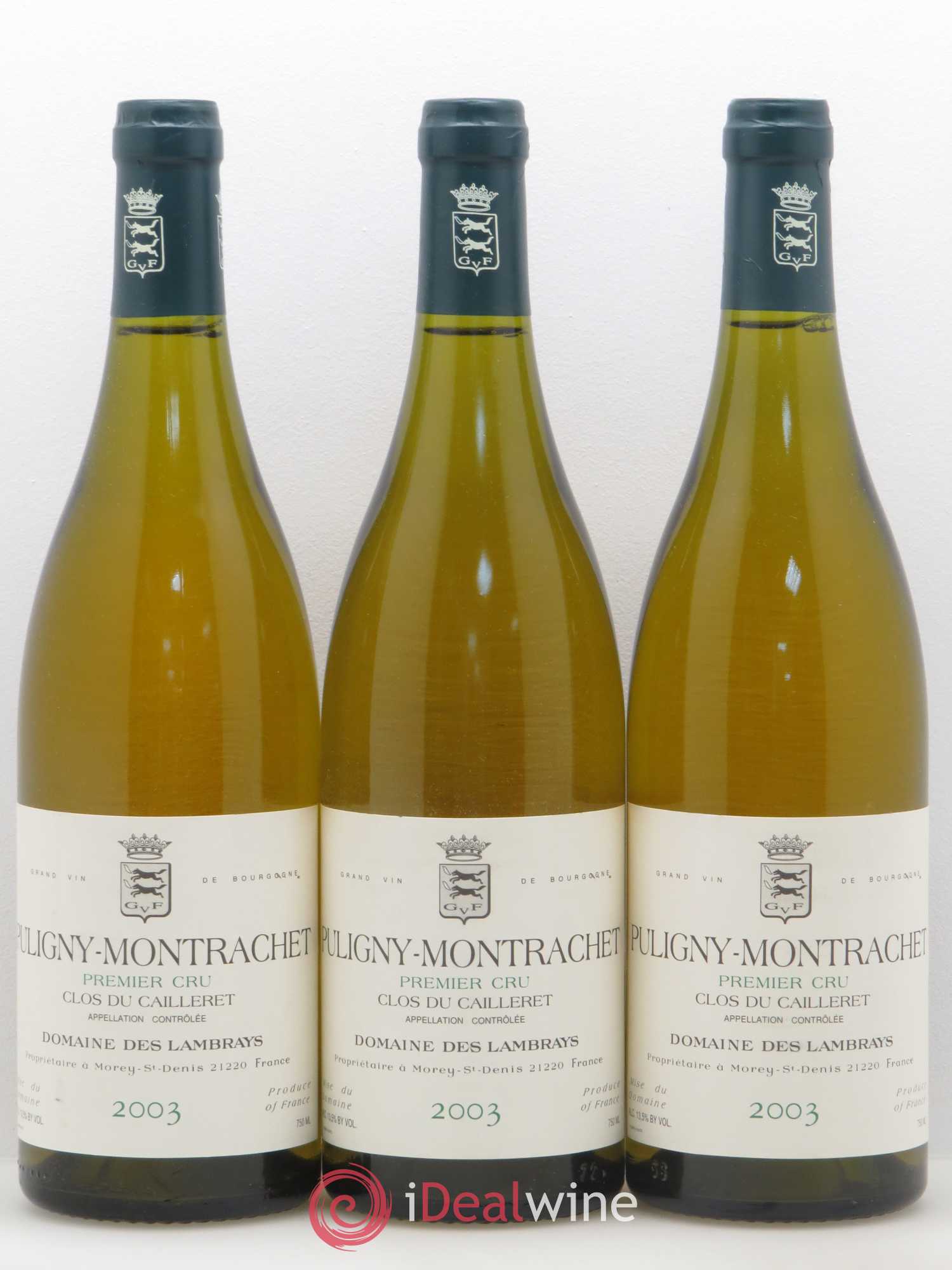 Puligny-Montrachet 1er Cru Clos du Cailleret Domaine des Lambrays 2003 - Lot de 3 bouteilles - 0