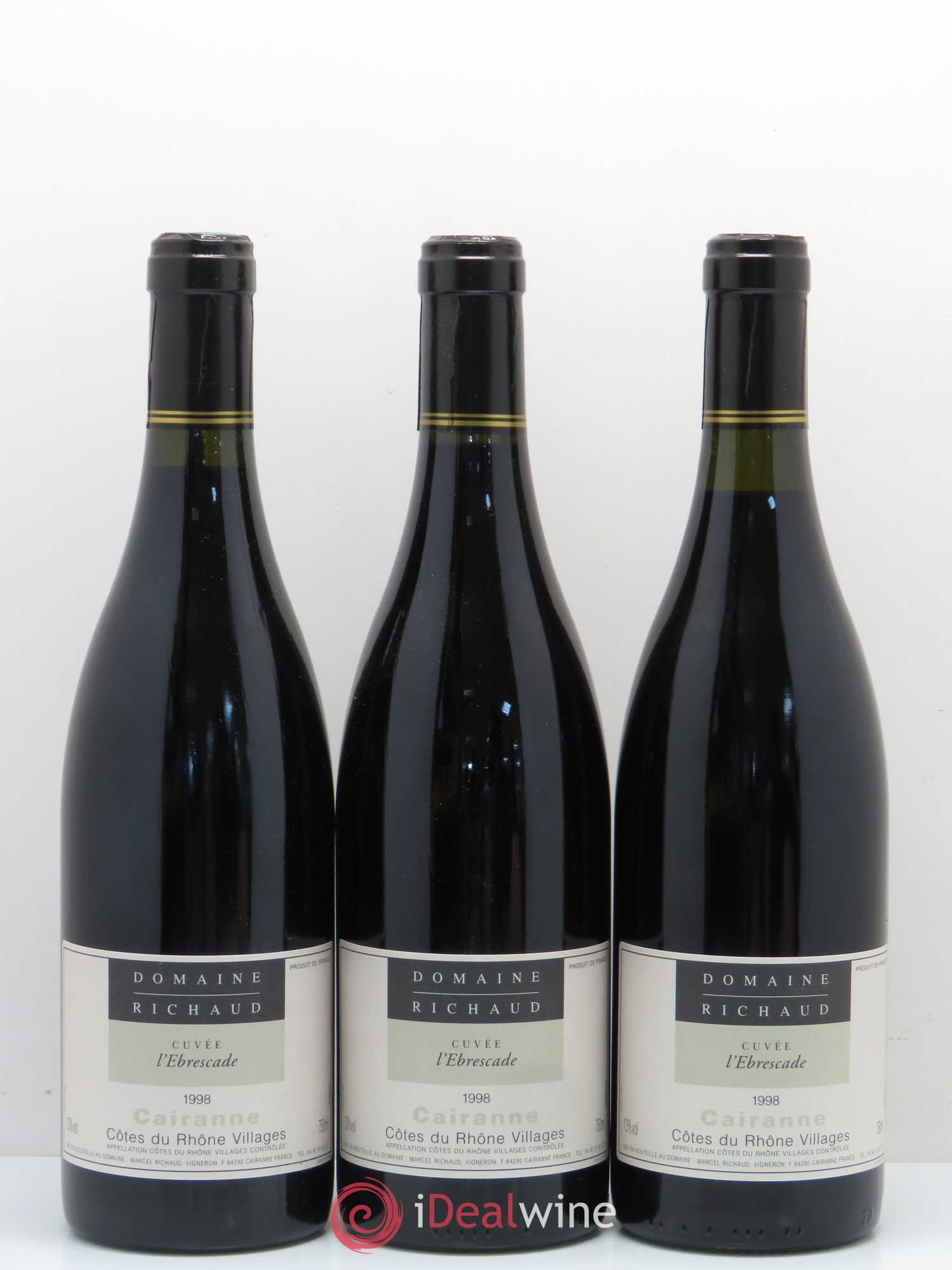 Cairanne Ebrescade Marcel Richaud 1998 - Lot de 3 bouteilles - 0