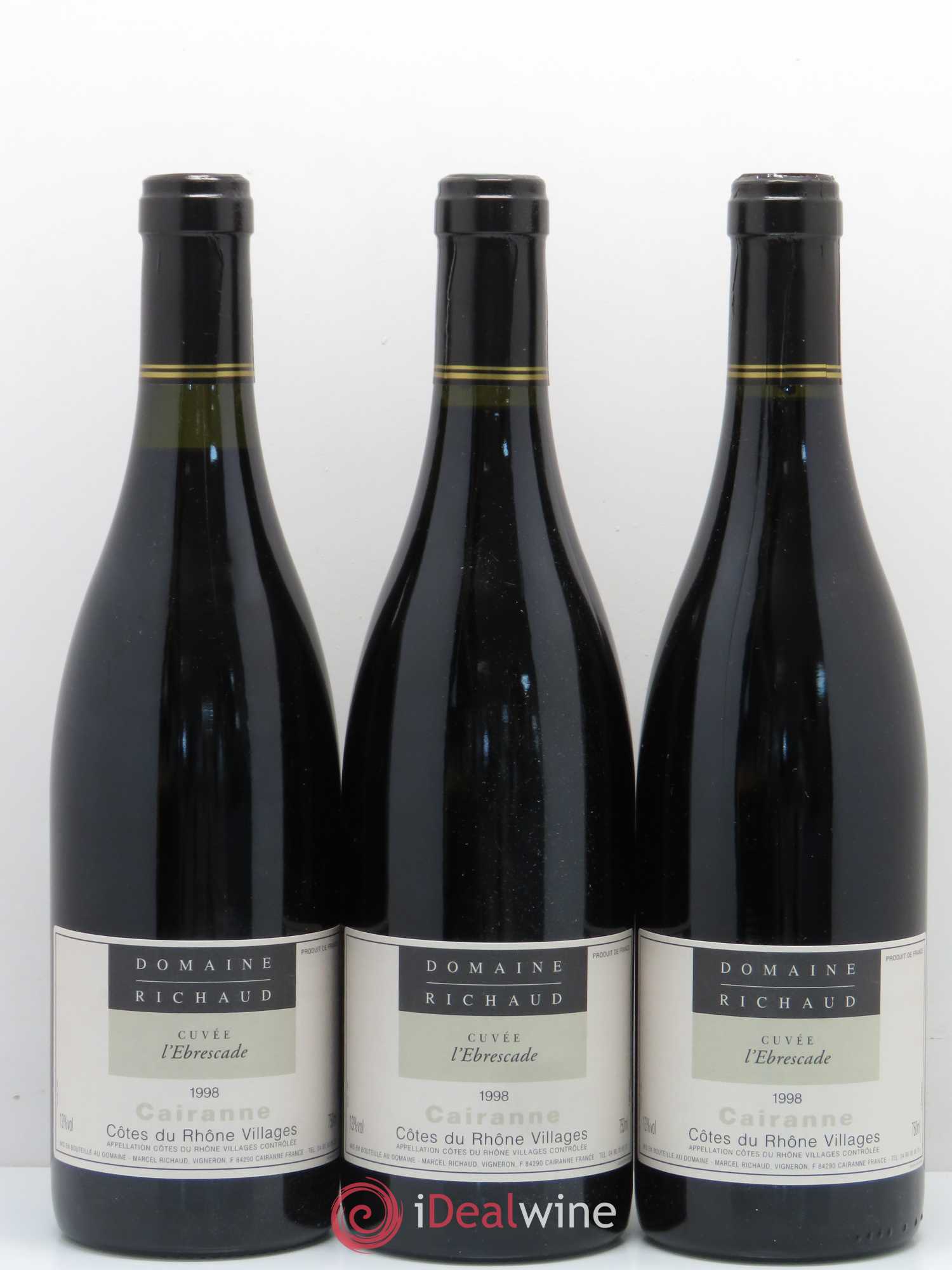 Cairanne Ebrescade Marcel Richaud 1998 - Lot de 3 bouteilles - 0
