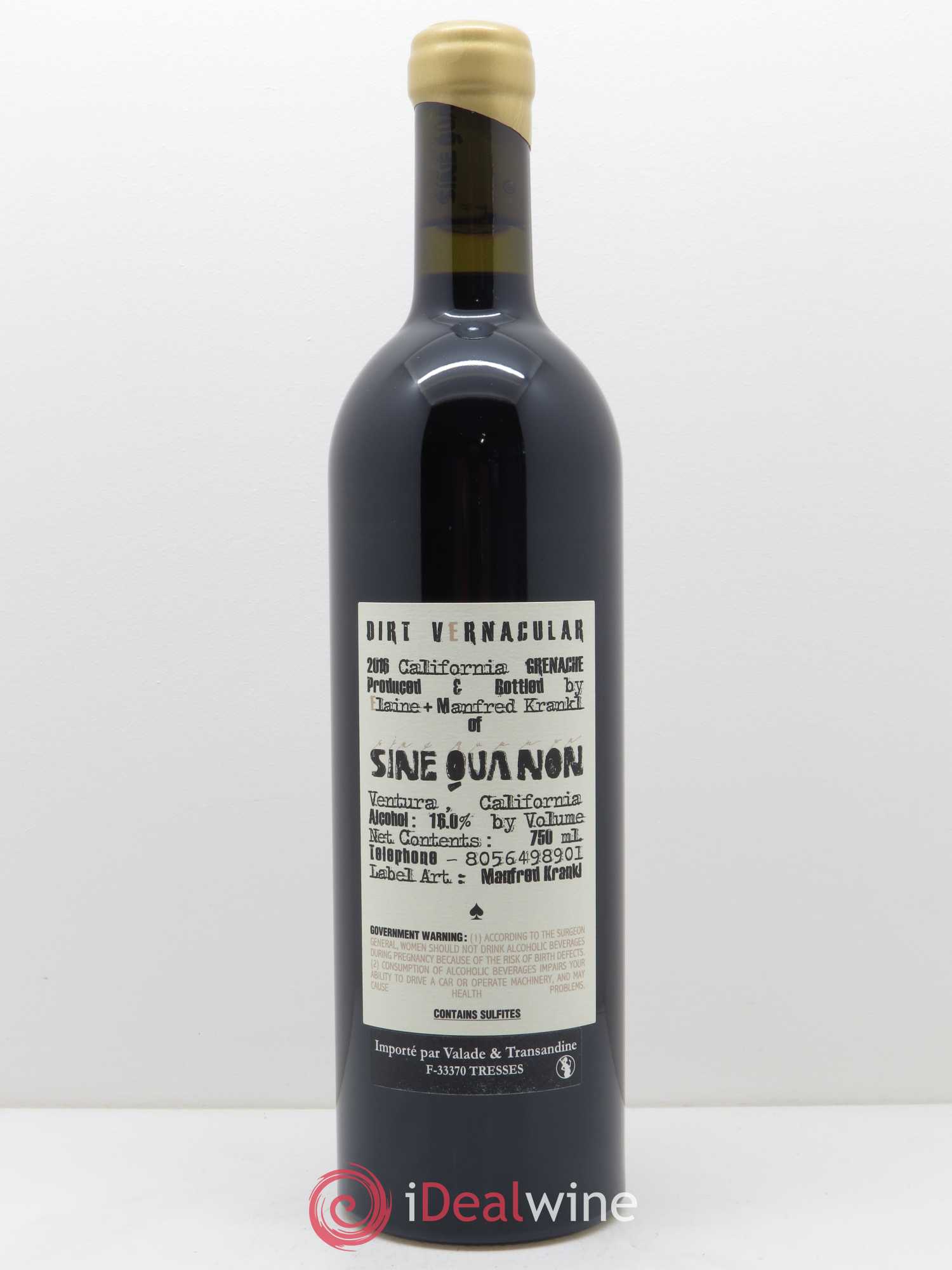 Santa Barbara Sine Qua Non Dirt Vernacular Manfred Krankl 2016 - Lot de 1 bouteille - 1